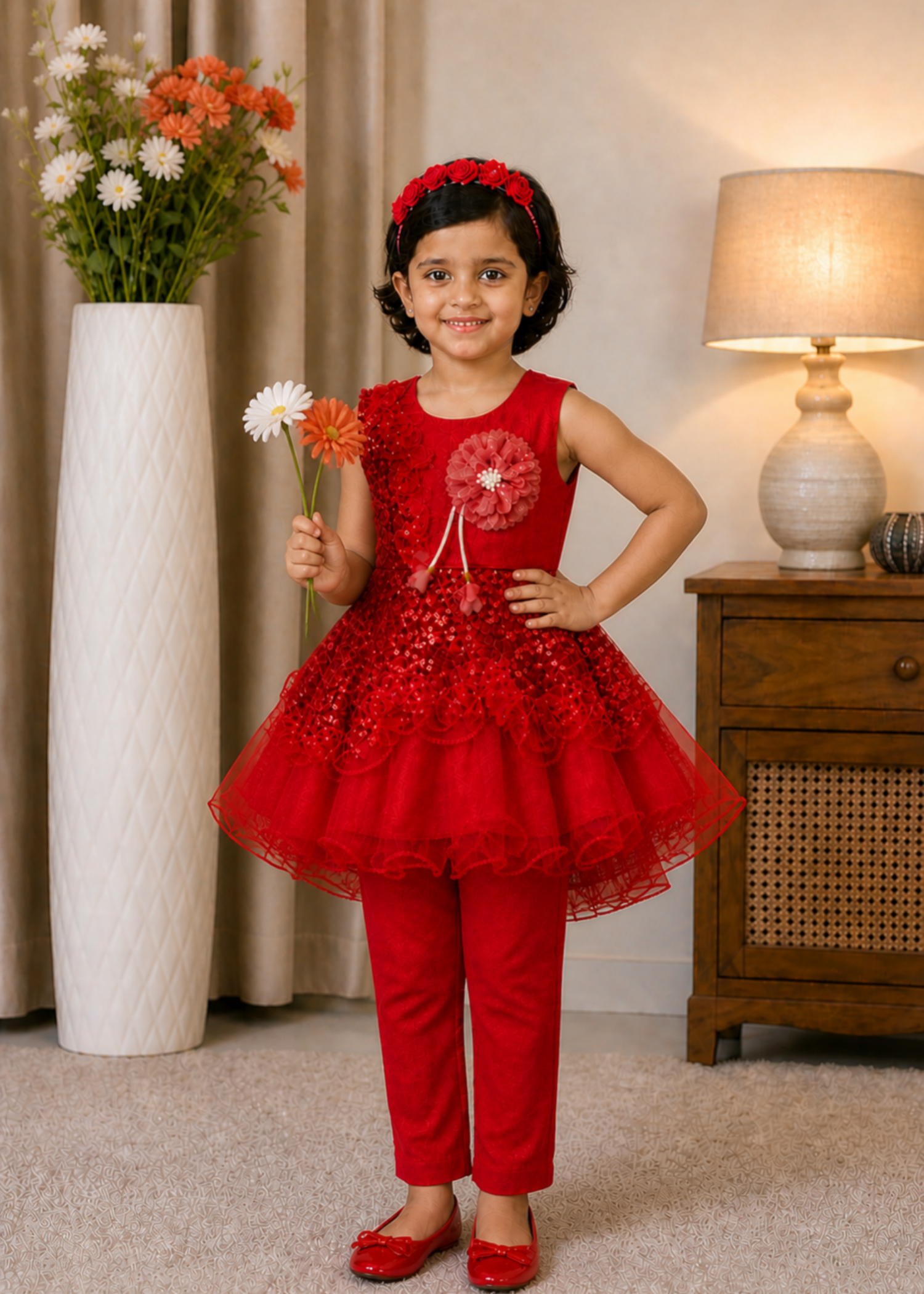 net Frock in Fire red