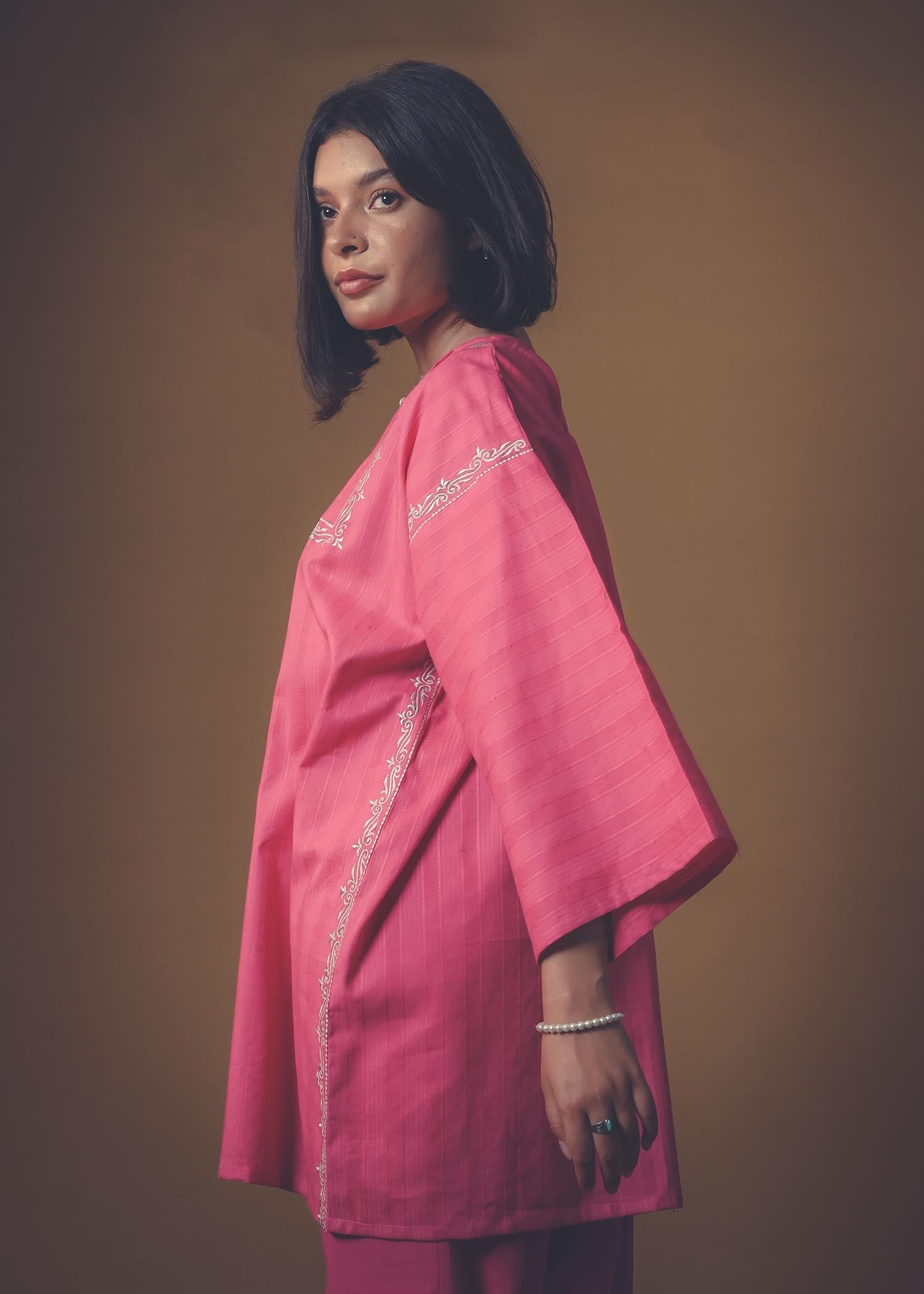 cotton dobby Kurta Set in Shocking pink