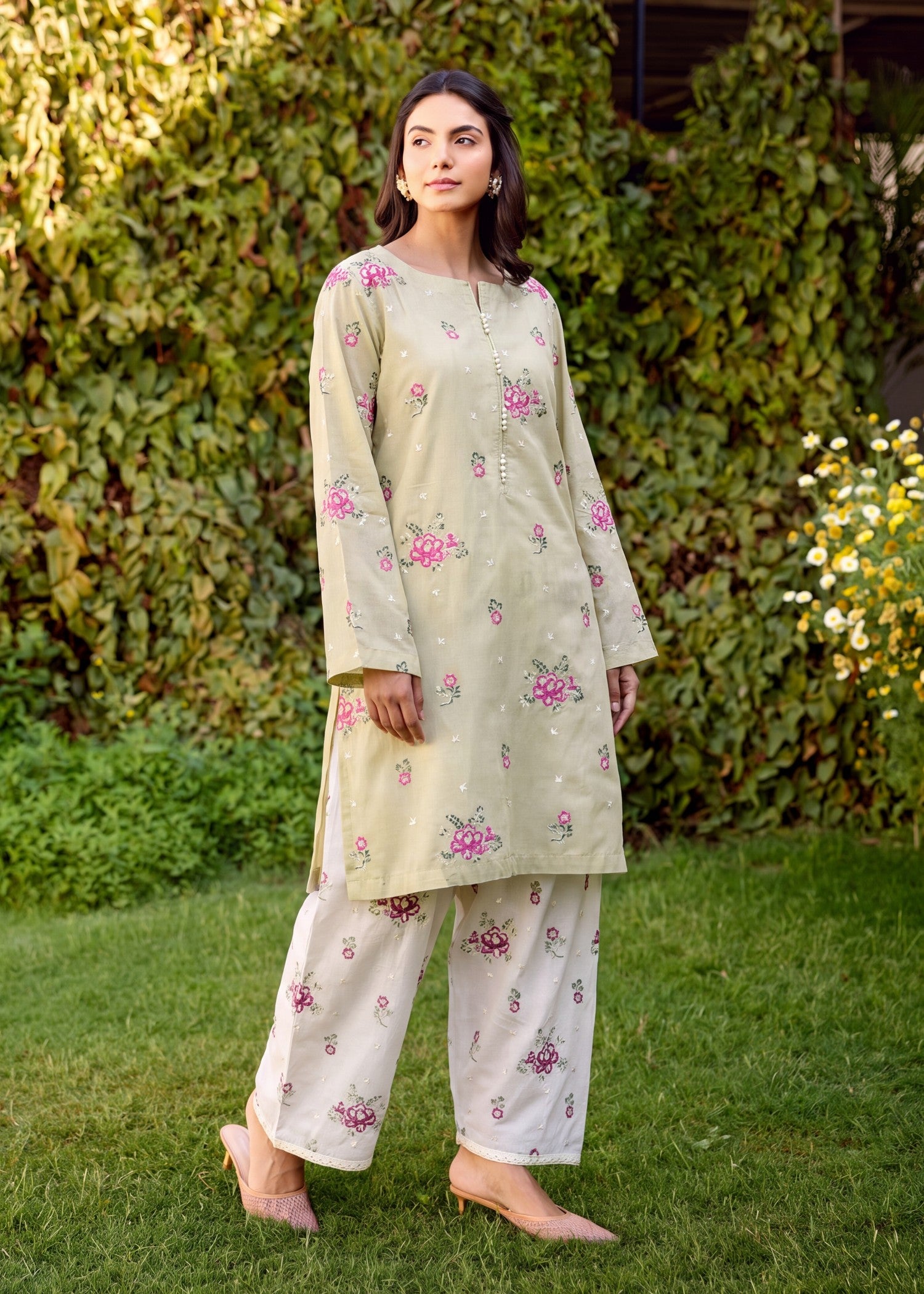 lawn Kurta Set in Khaki brown