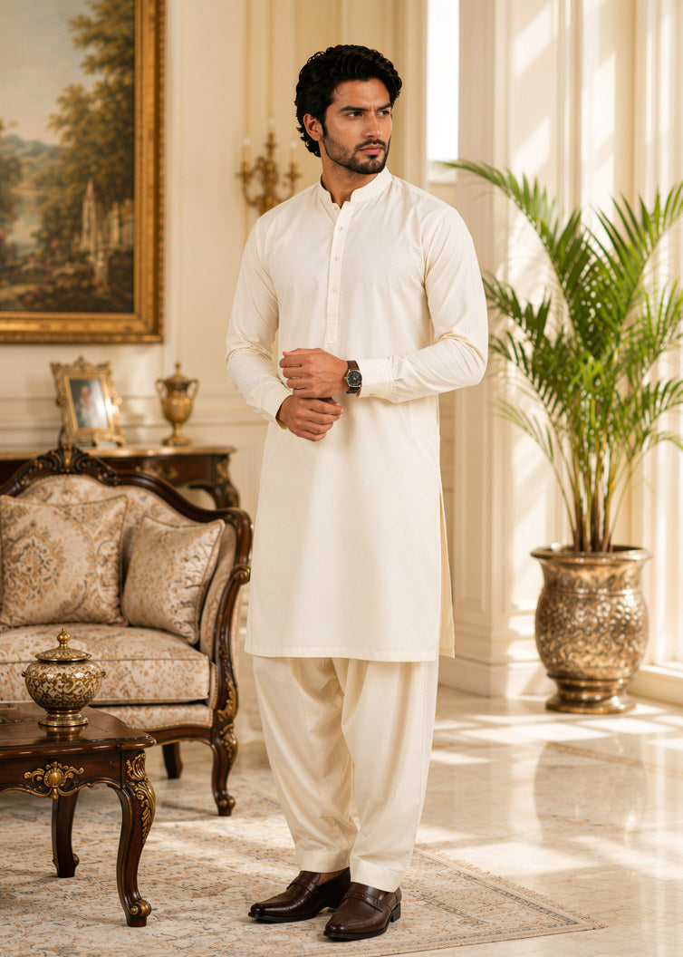 boski Shalwar Kameez in Cream
