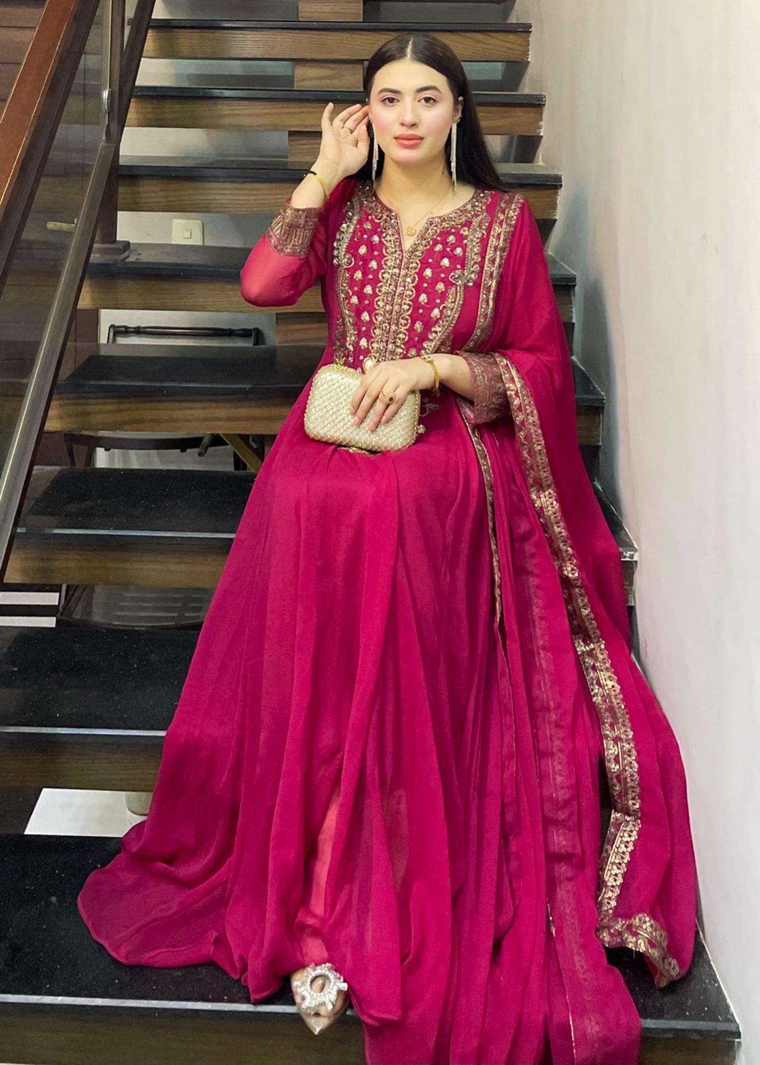 chiffon Maxi in Raspberry pink
