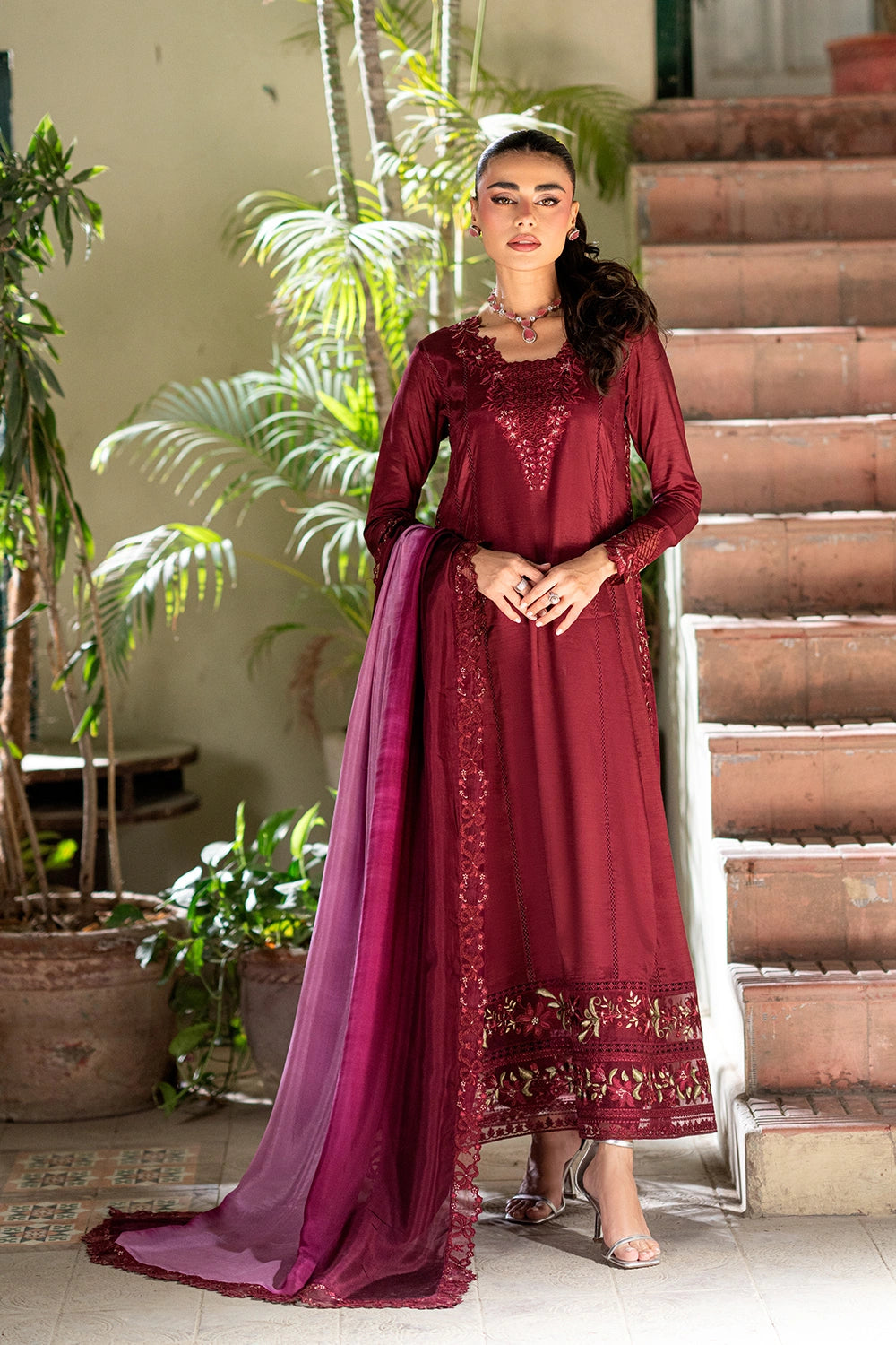 raw silk Pishwas in Maroon