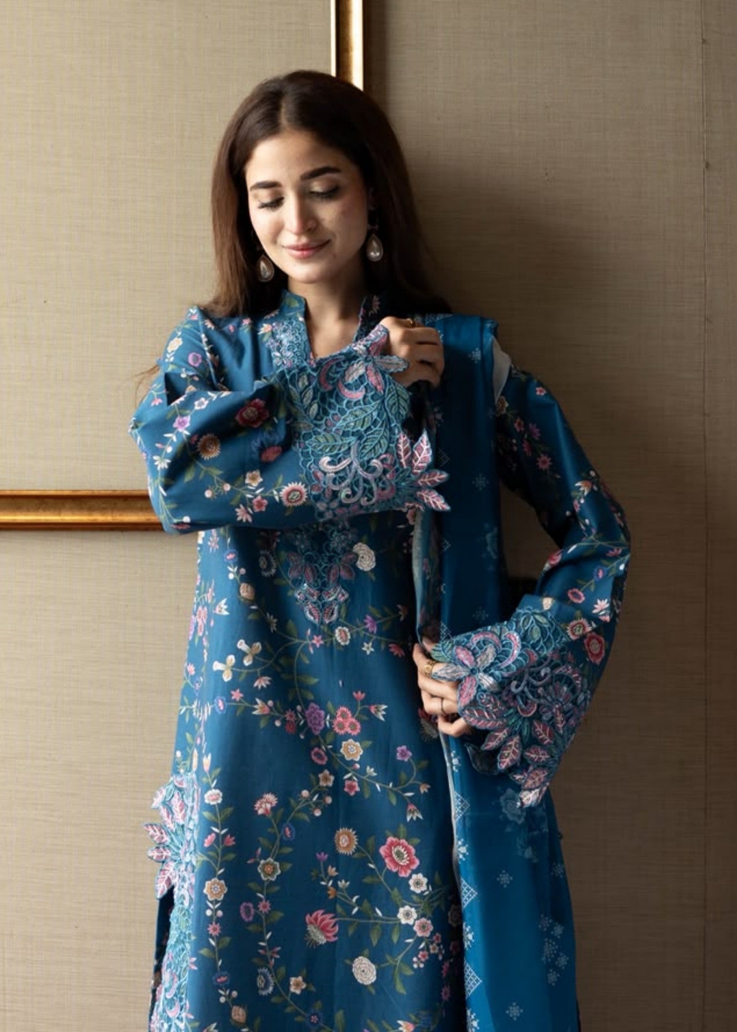 lawn Kurta Set in Navy blue