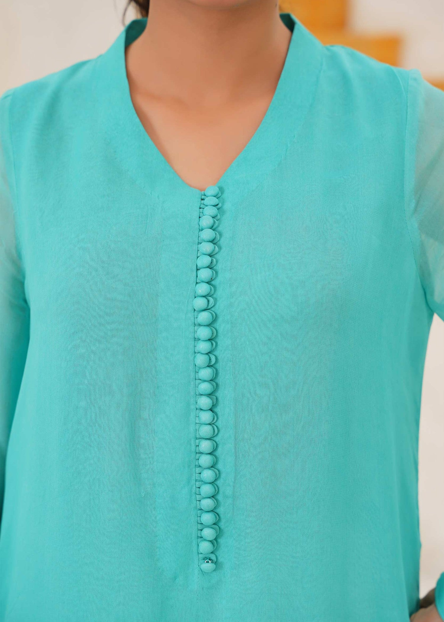 crinkle chiffon Kurta Set in Light cyan