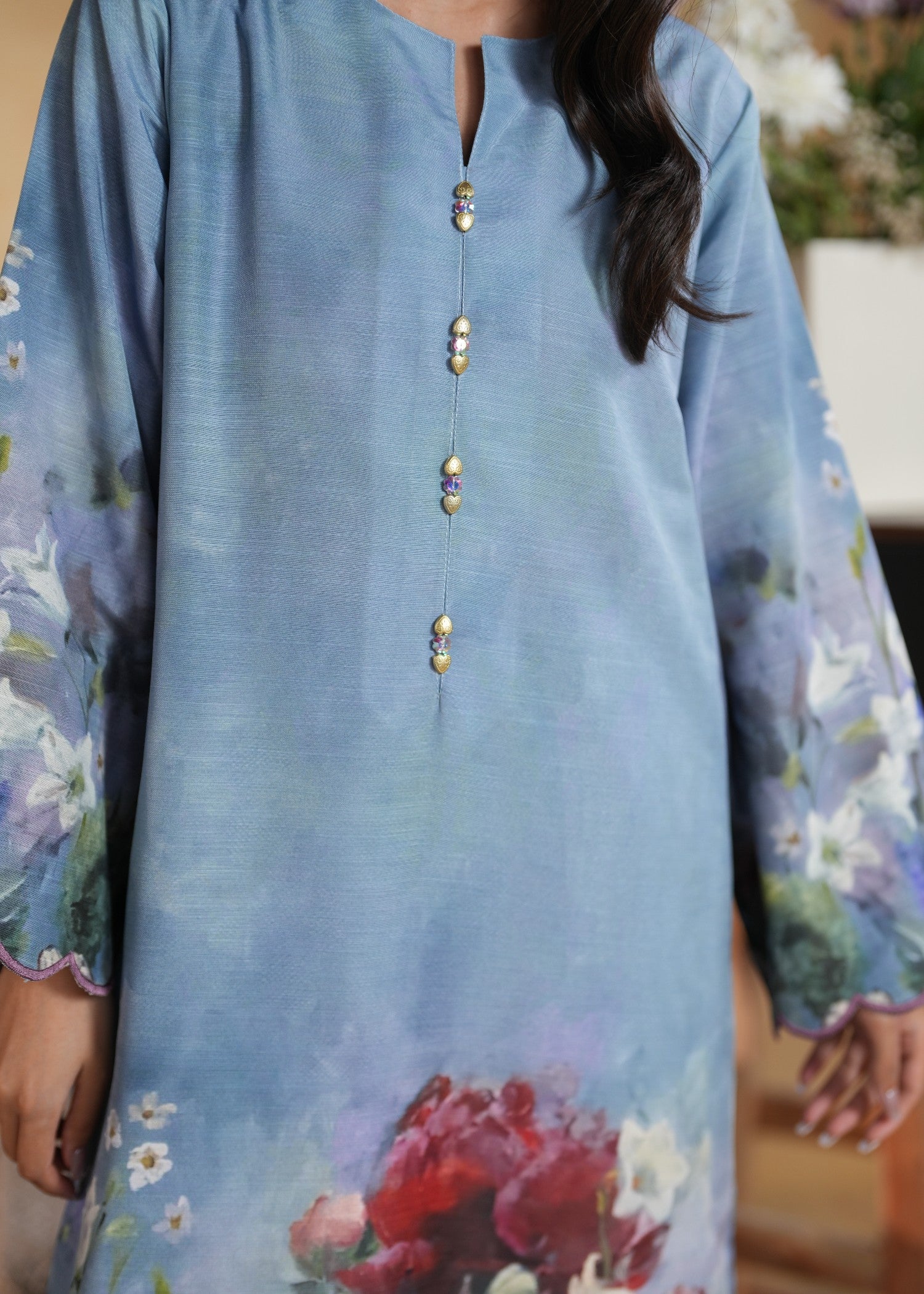 fine khaddar Kurta Set in Light blue