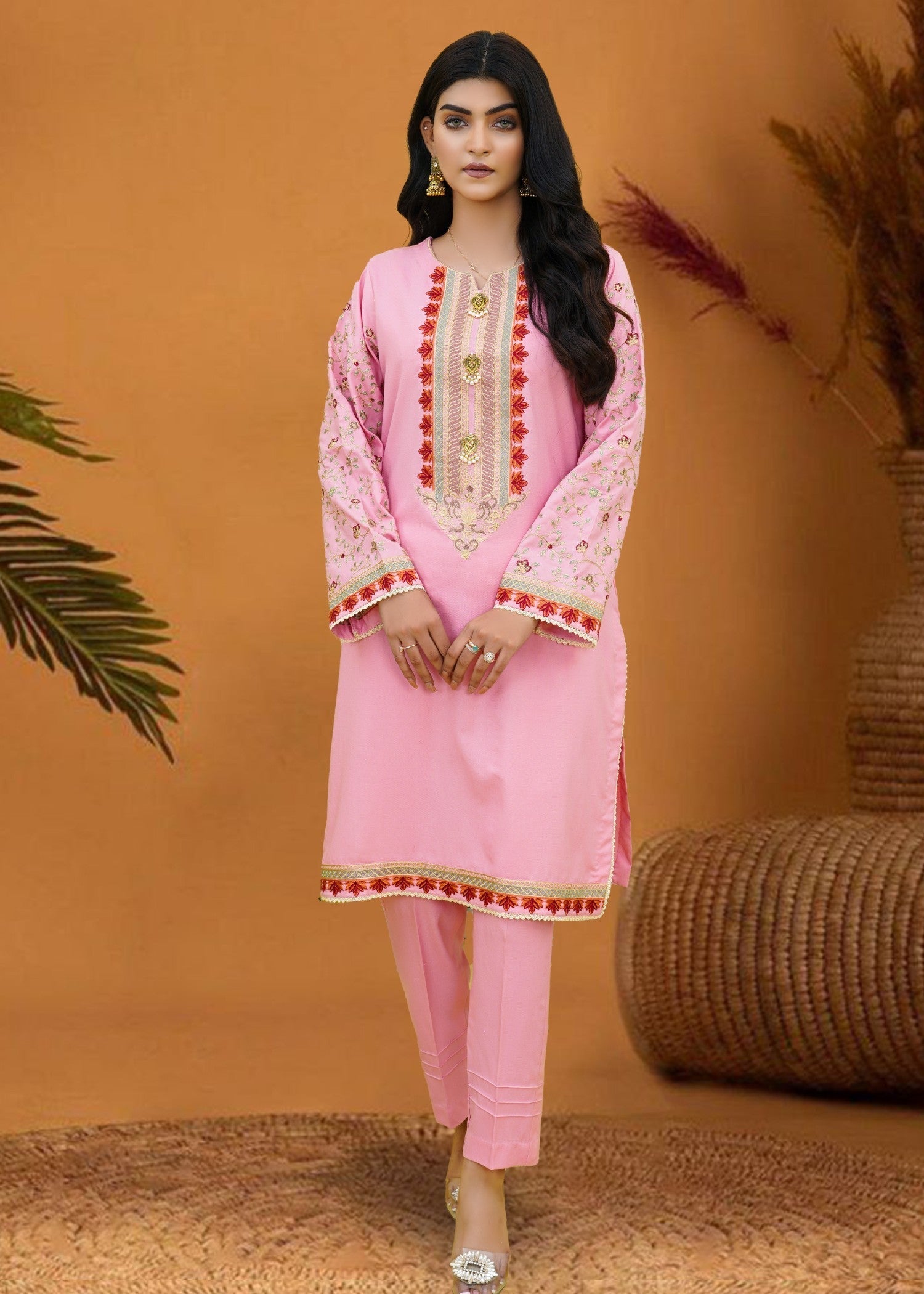 karandi Unstitched in Baby pink