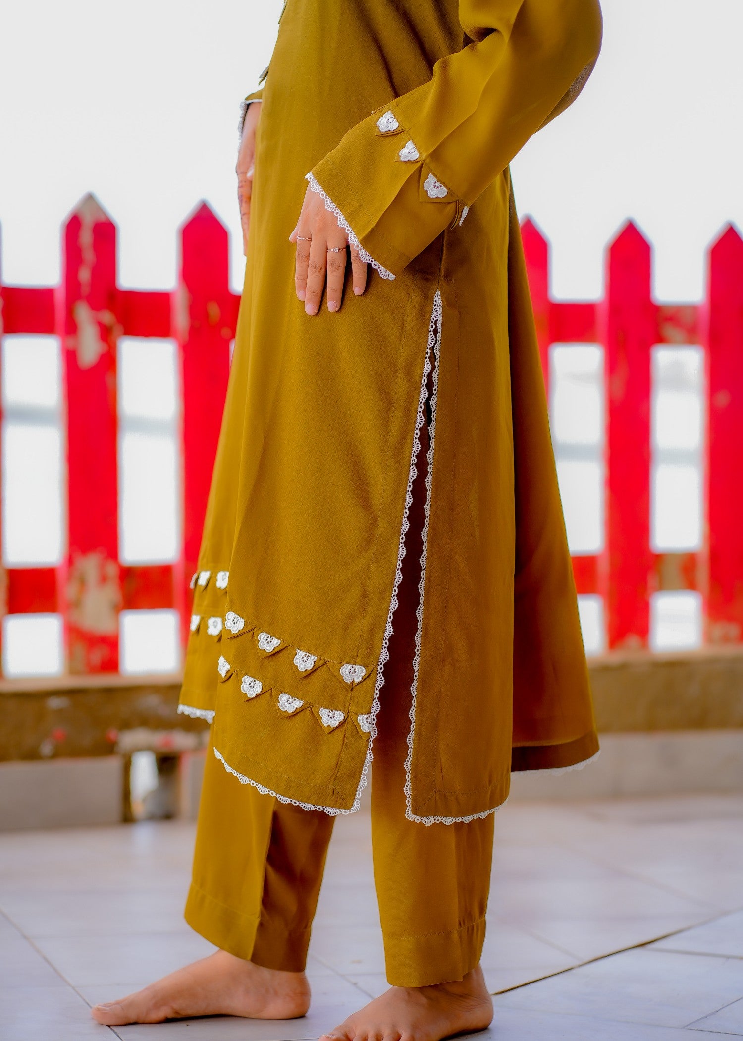georgette Kurta Set in Olive green