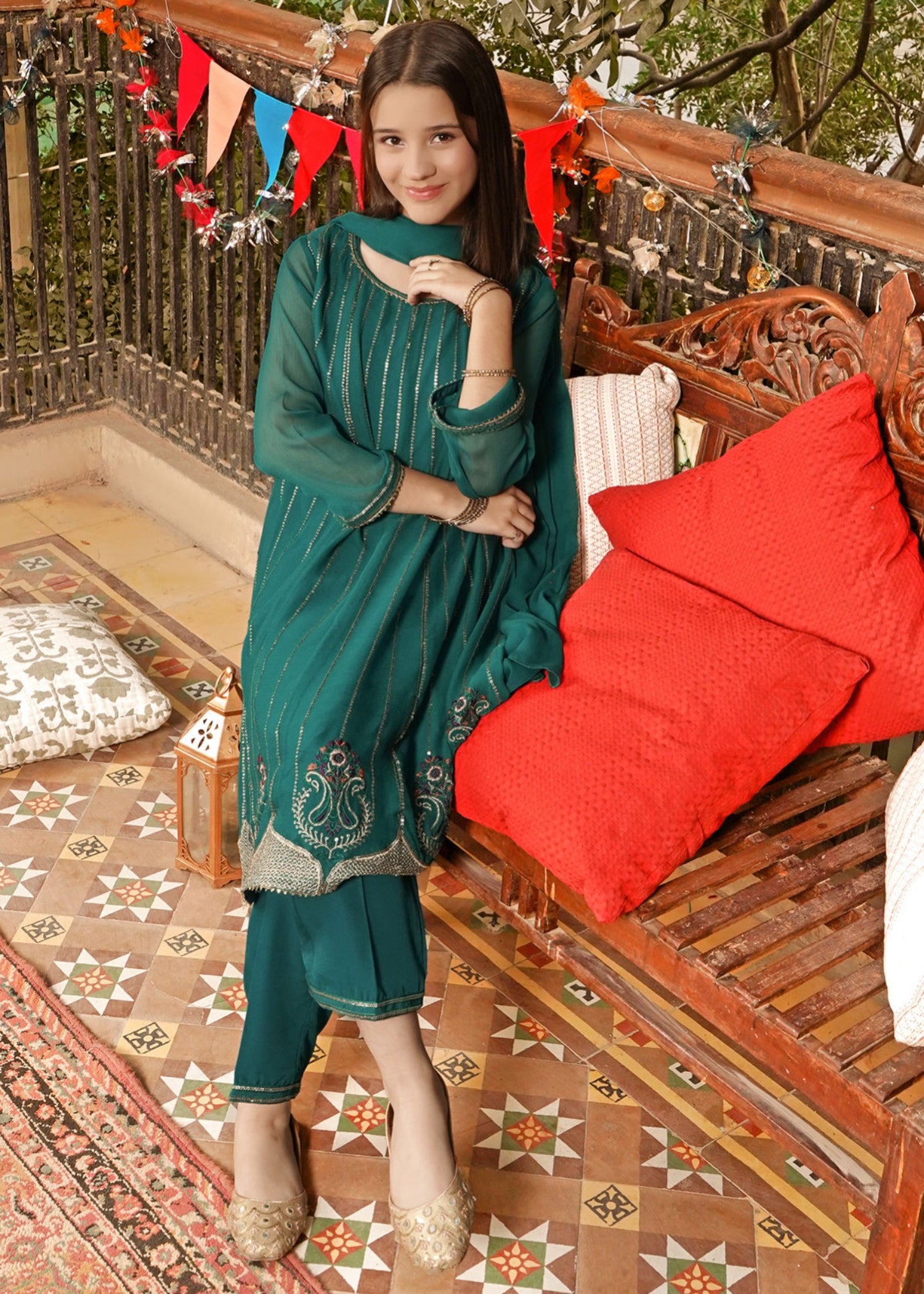 chiffon Short Frock in Emerald green