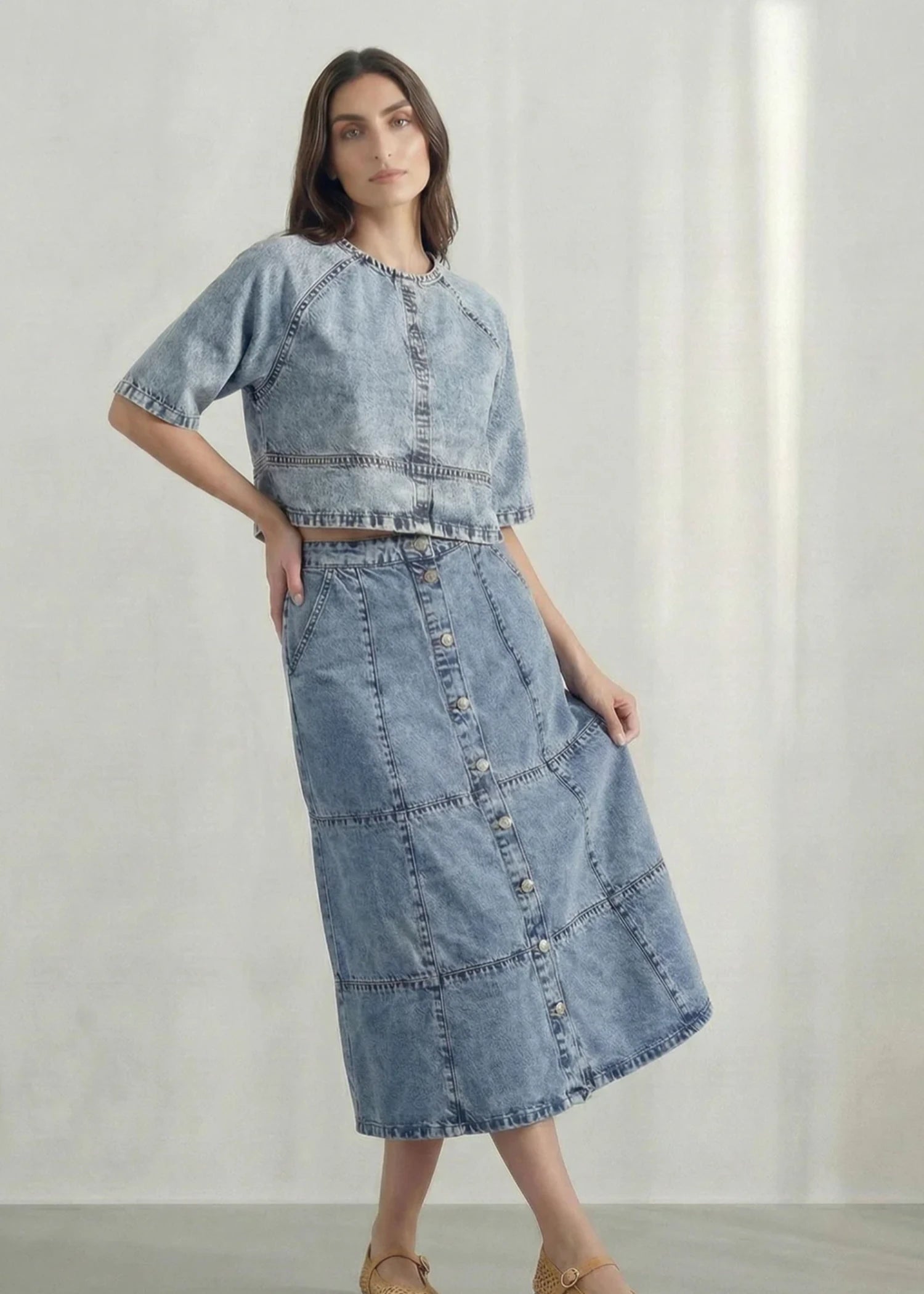 cotton Skirt in Light blue
