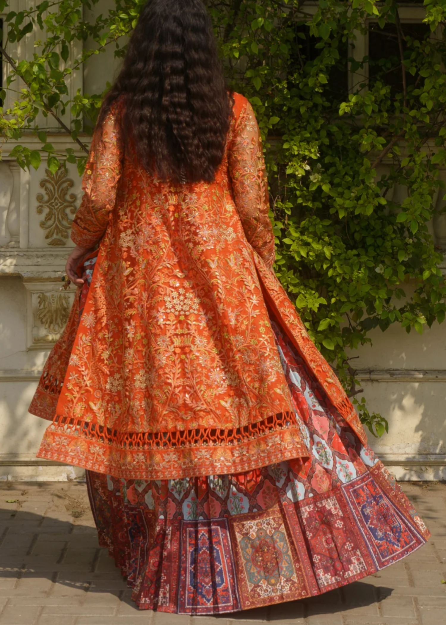 raw silk Lehenga in Orange