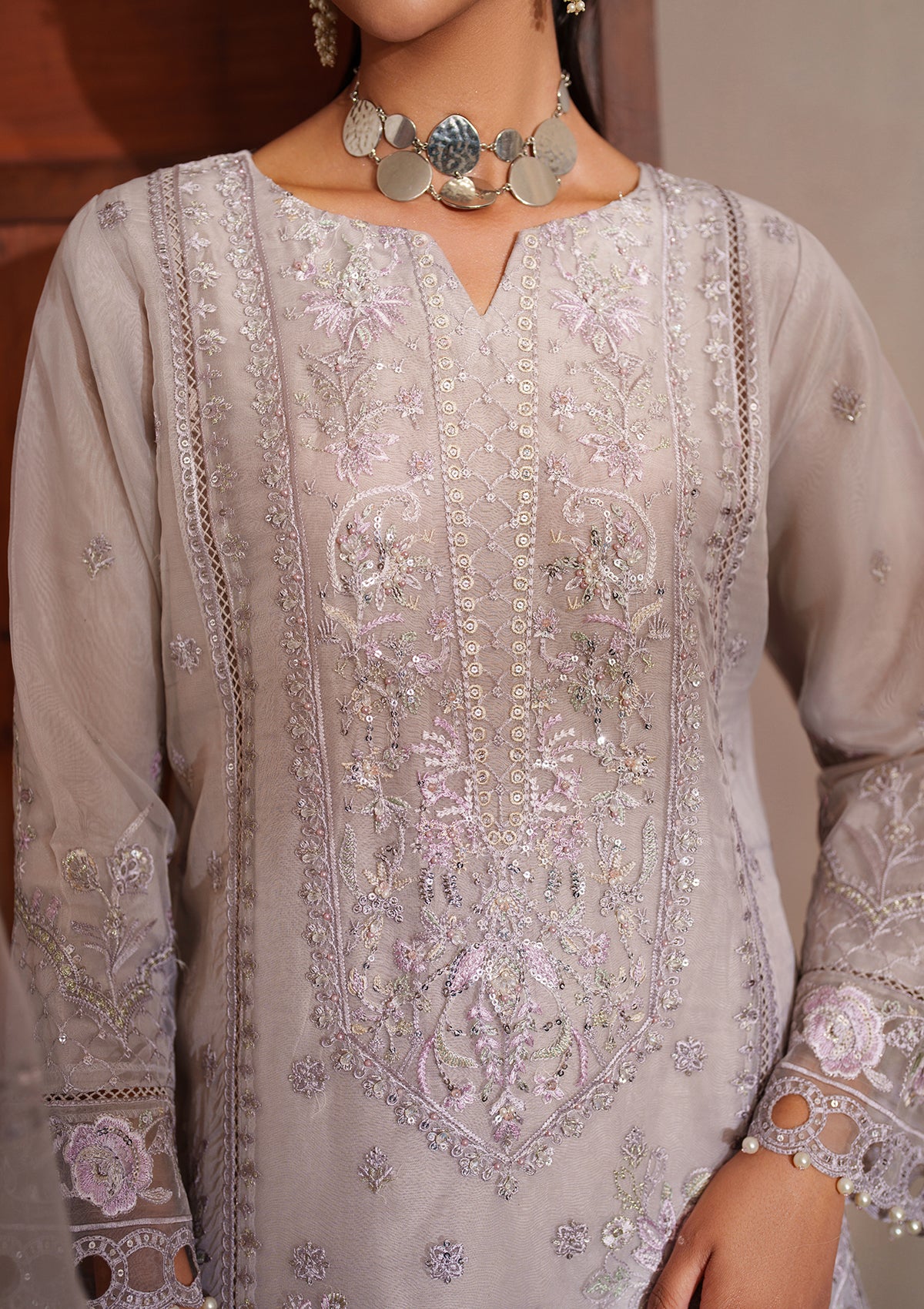 organza Kurta Set in Purple ash