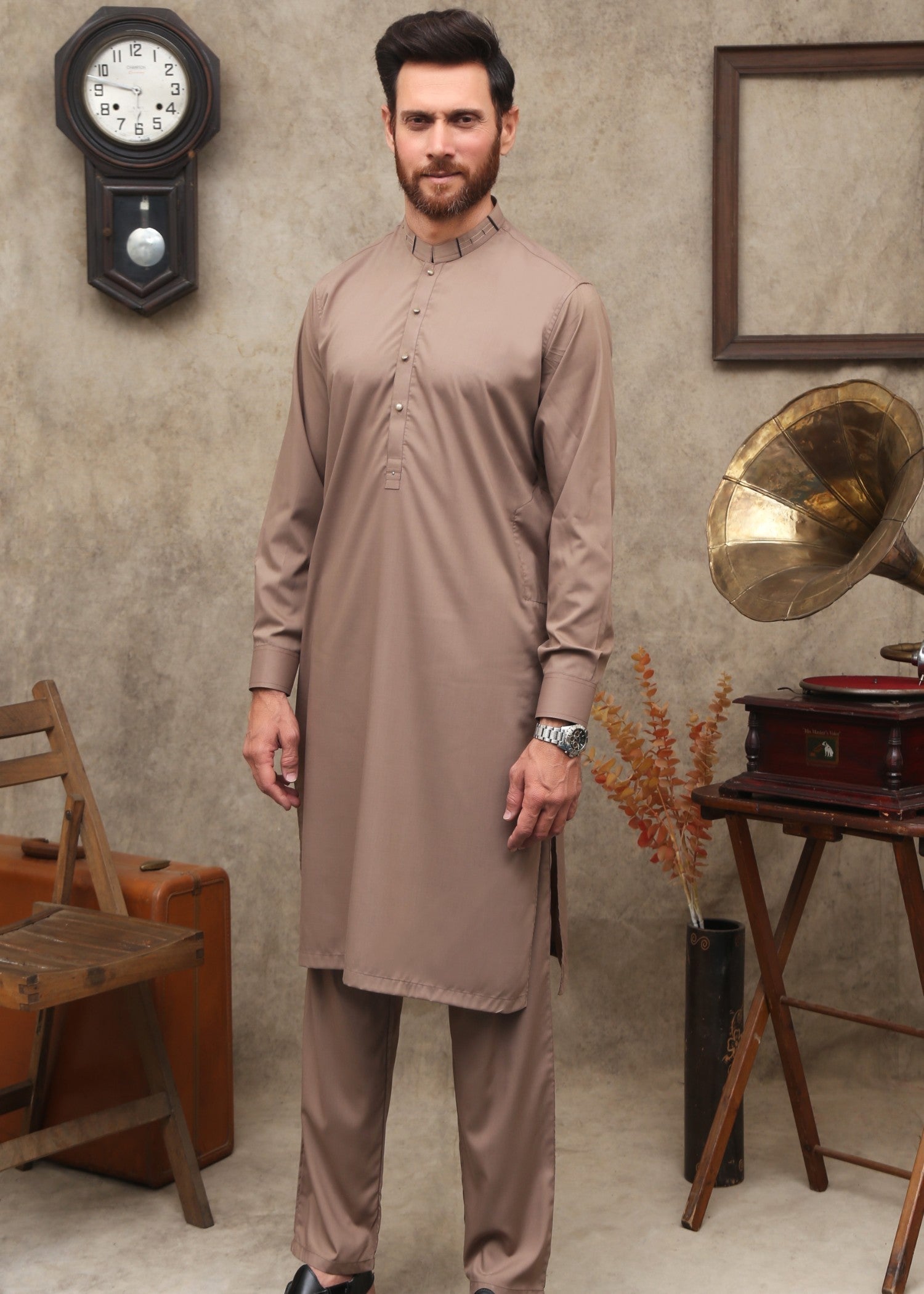 wash & wear Kurta Set in Tan brown