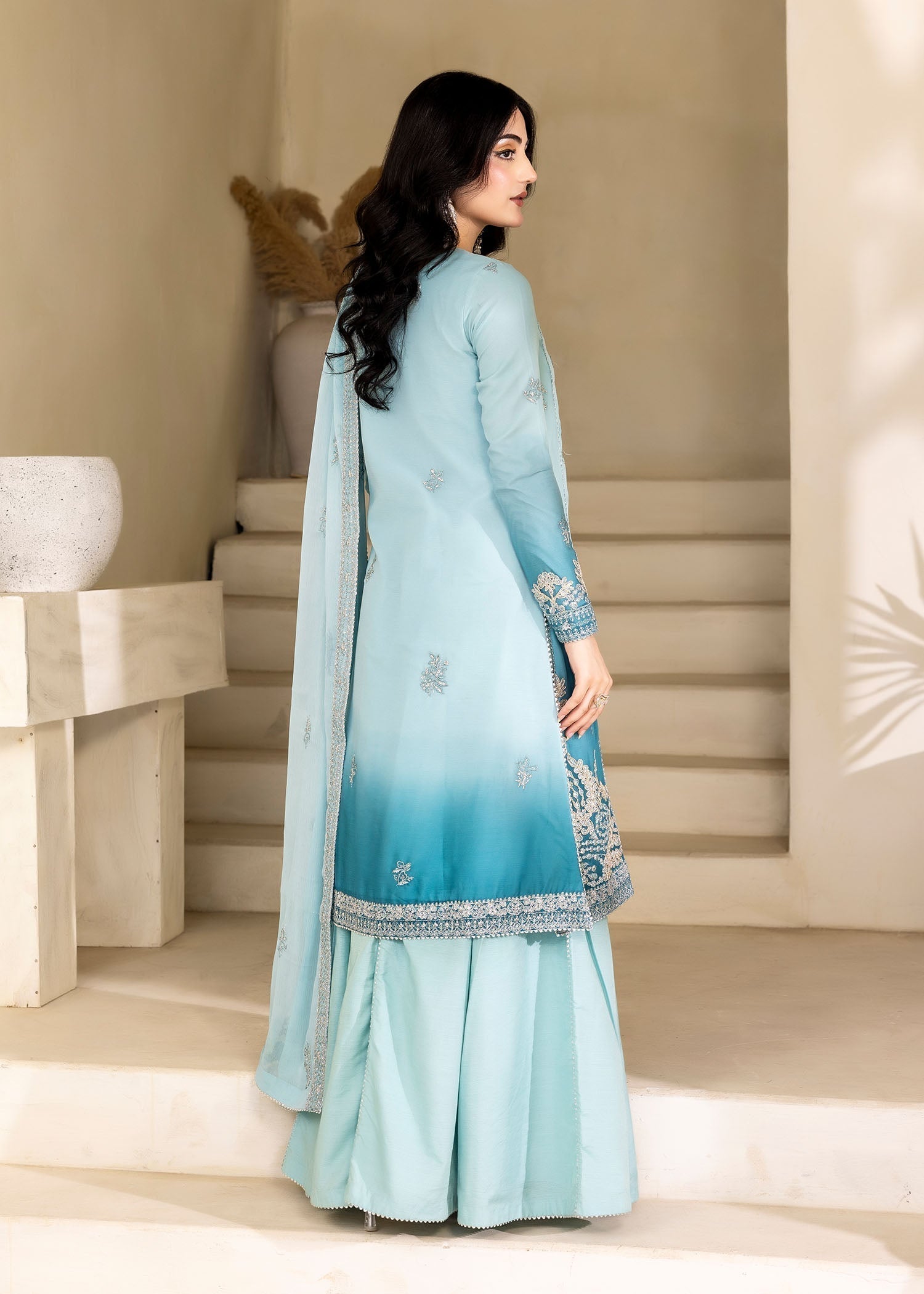 chiffon Sharara in Powder blue