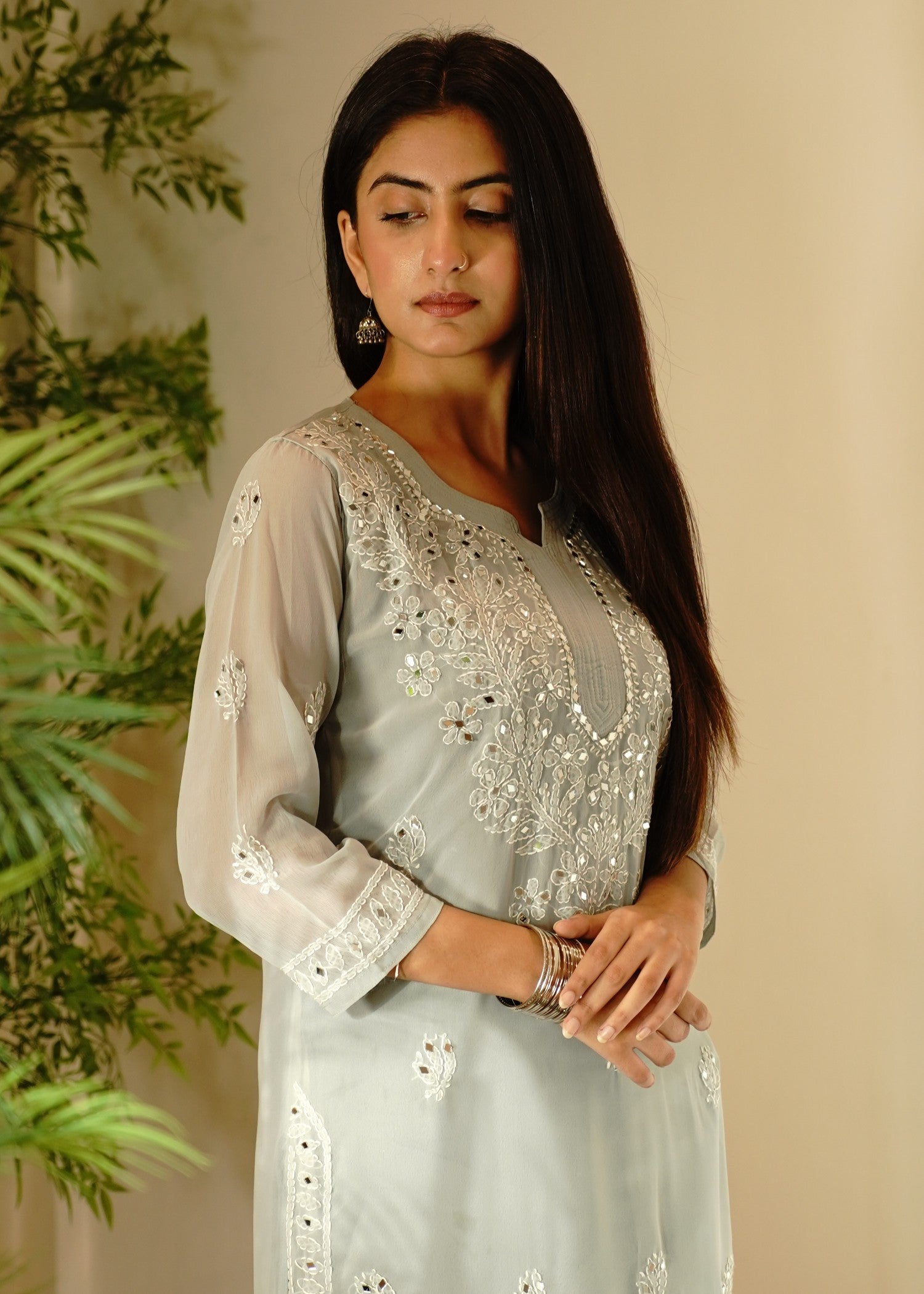 chiffon Kurti in Ash grey