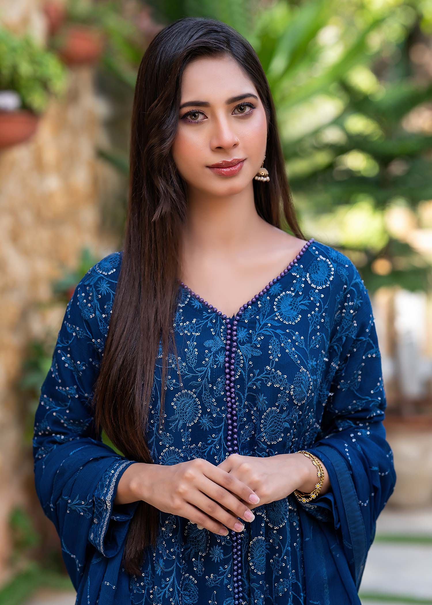 chiffon Pishwas in Dark blue