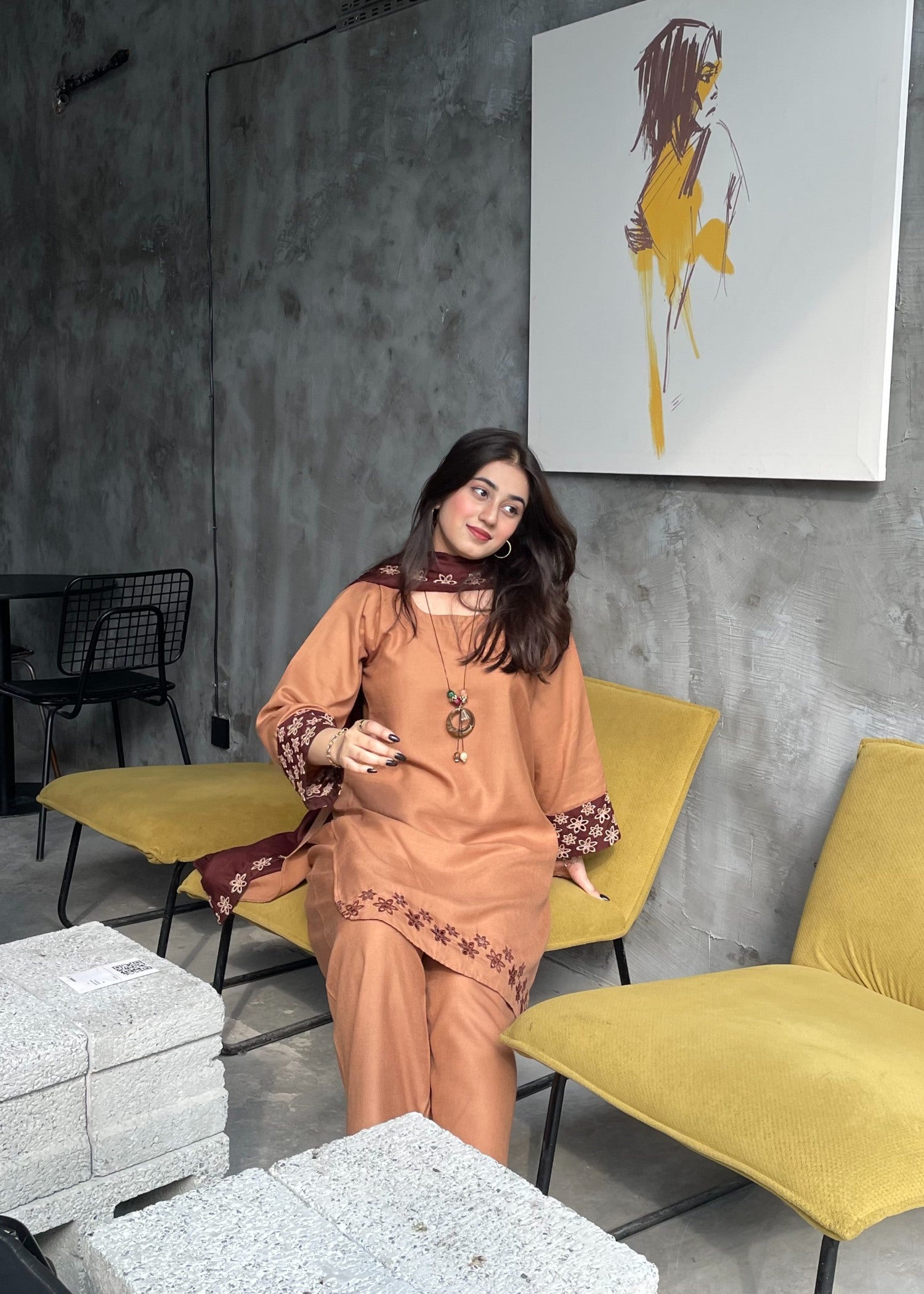 dhanak Kurta Set in Tan brown