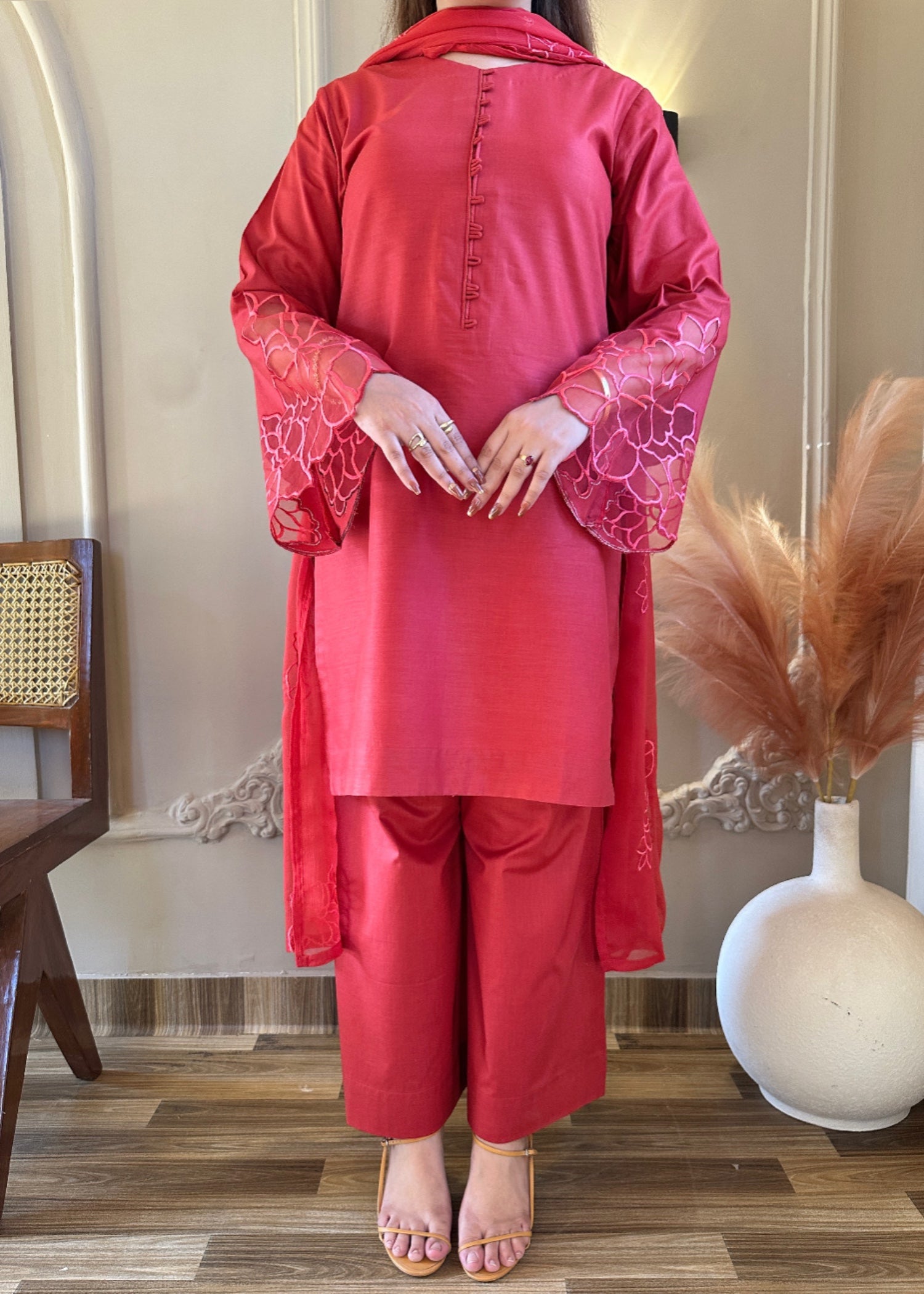 cotton Kurta Set in Imperial red