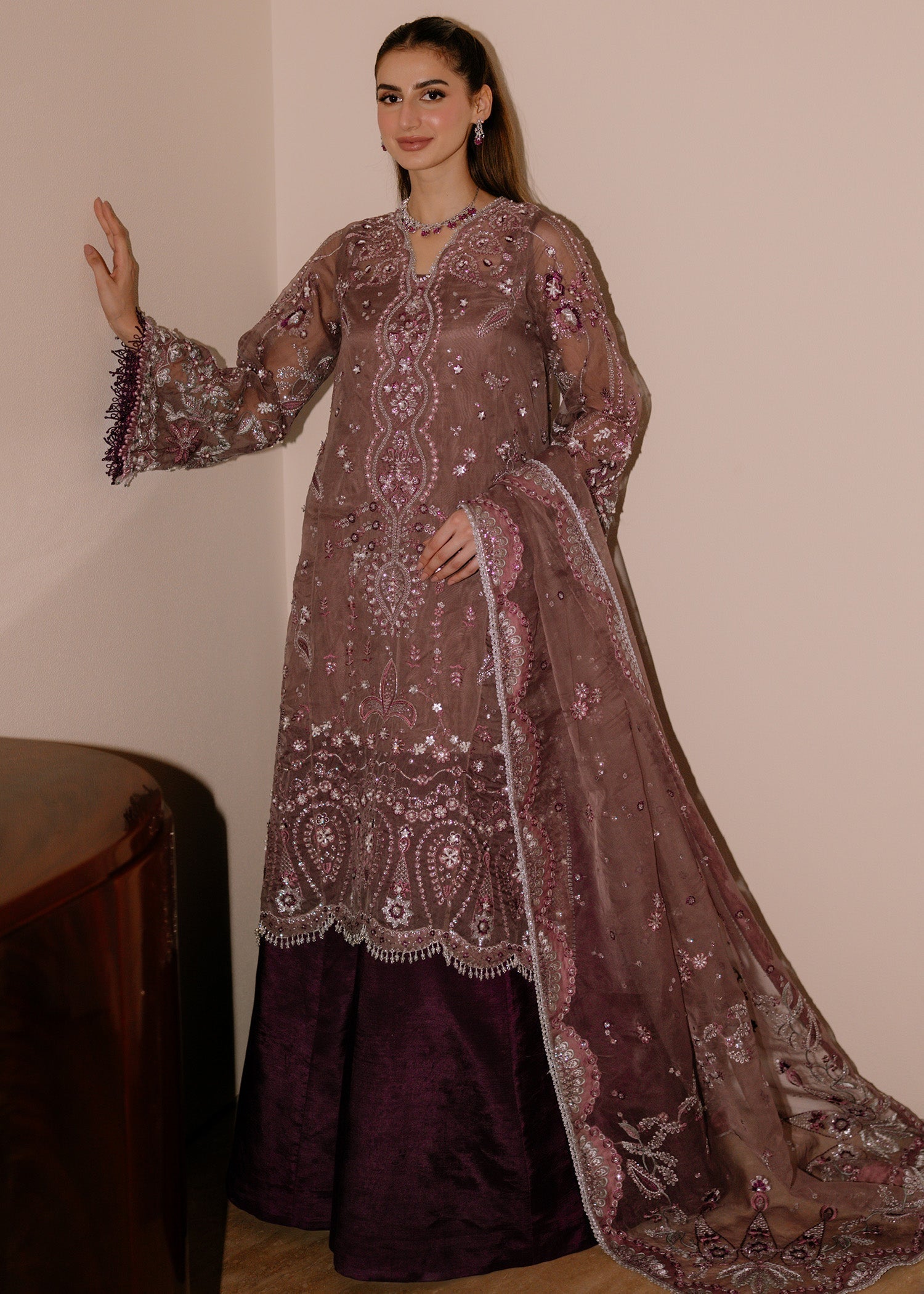 organza Unstitched in Purple, mauve