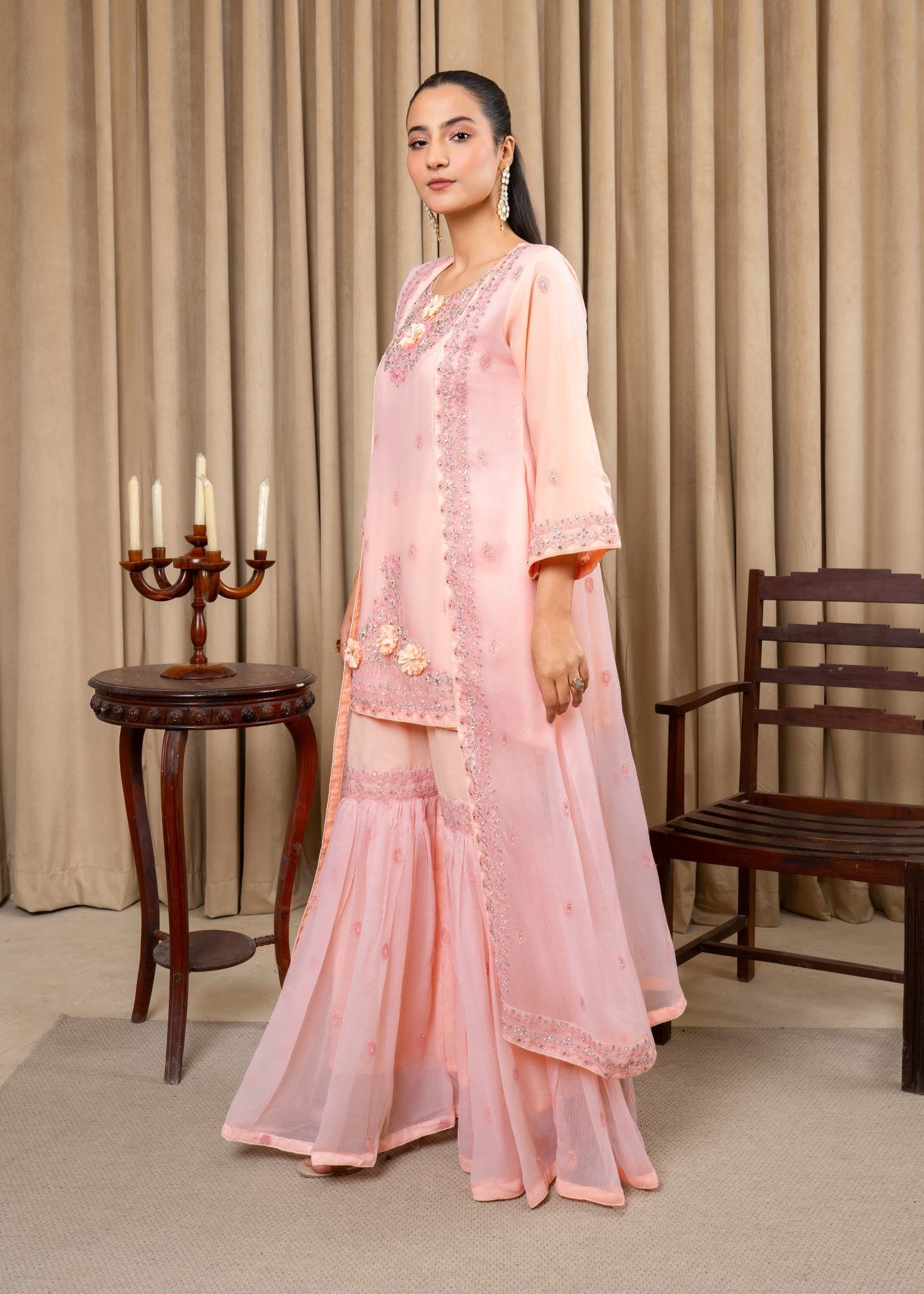 chiffon Gharara in Pink