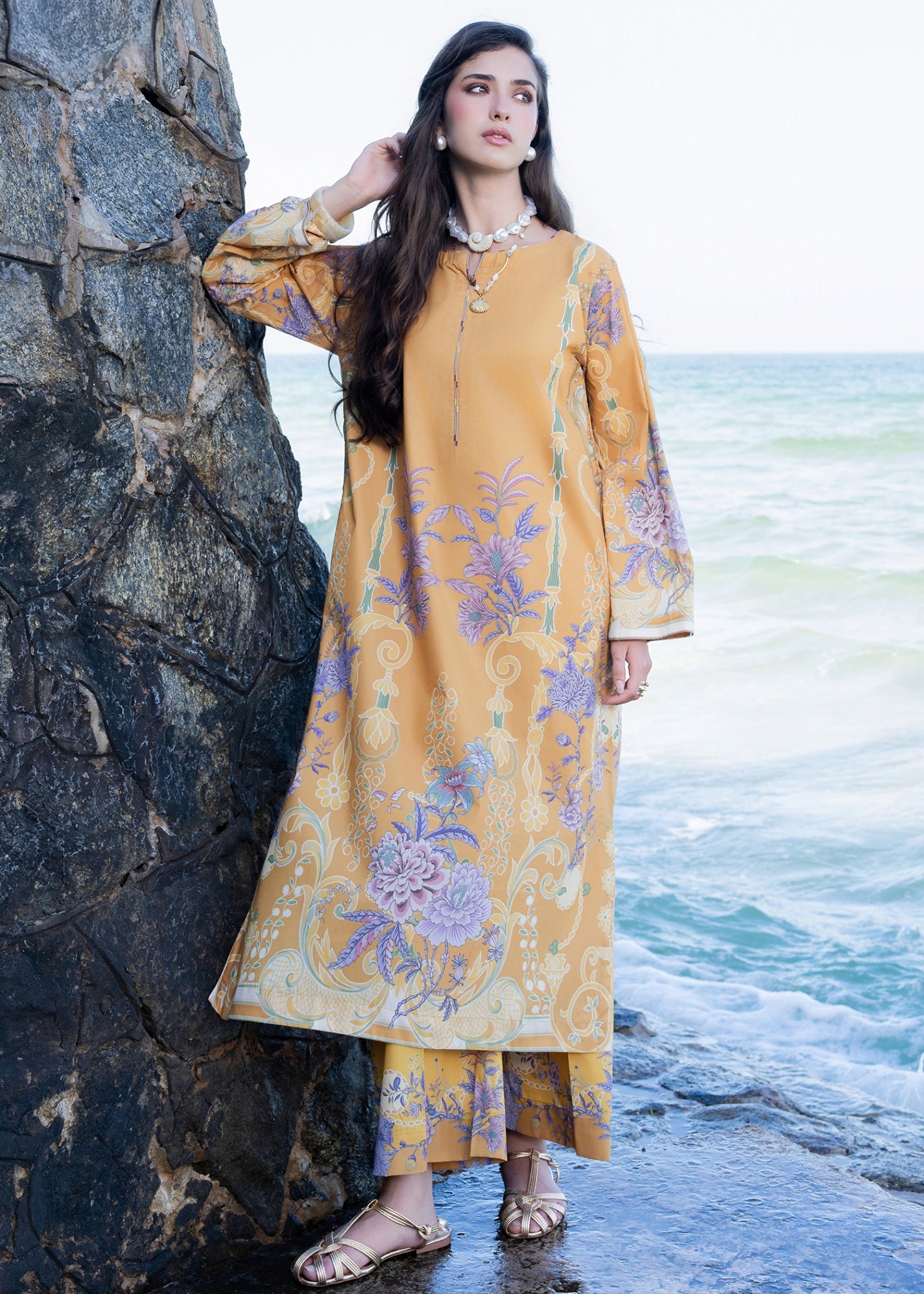 silk grip Kaftan in Saffron