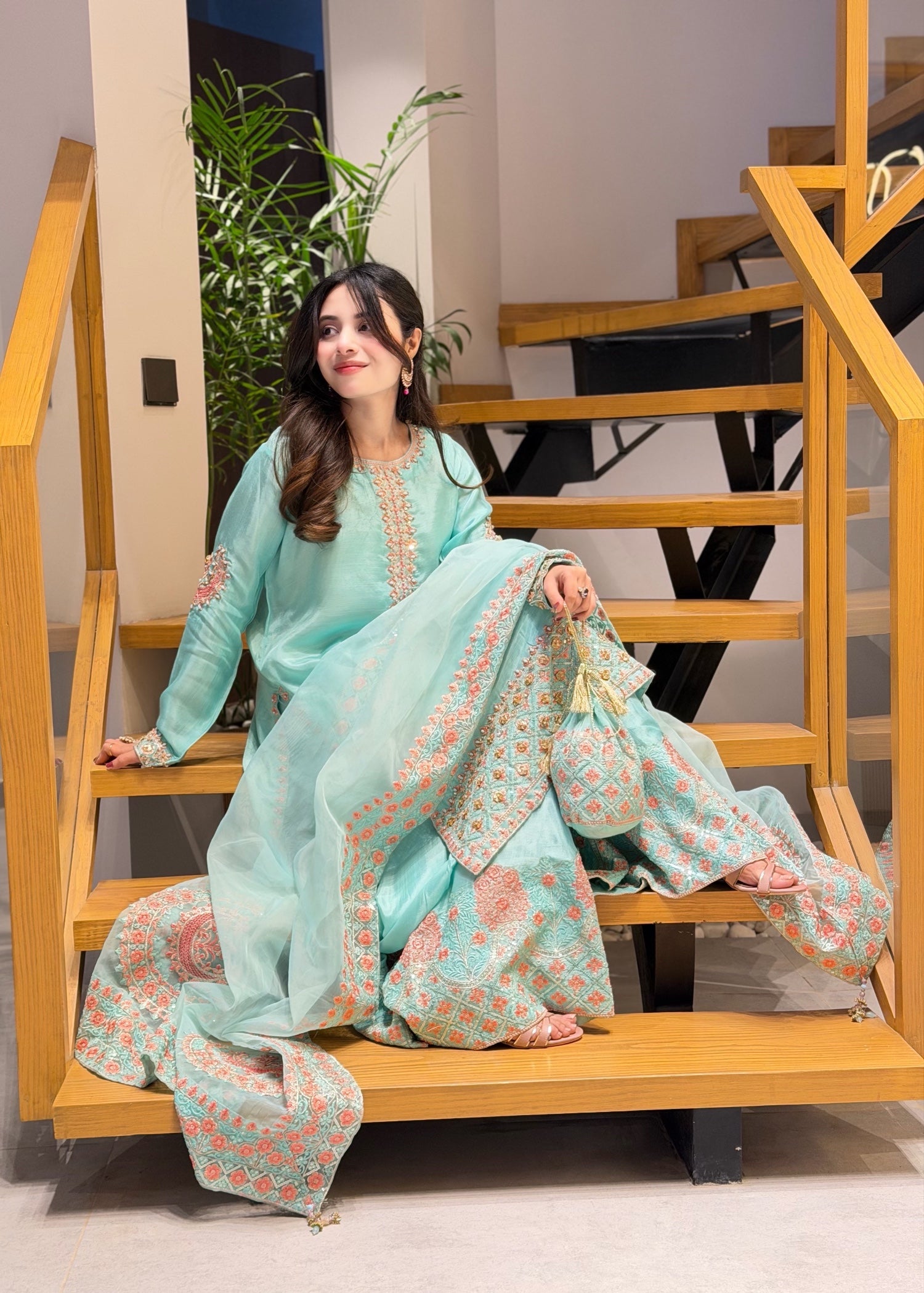 silk Kurta Set in Turquoise