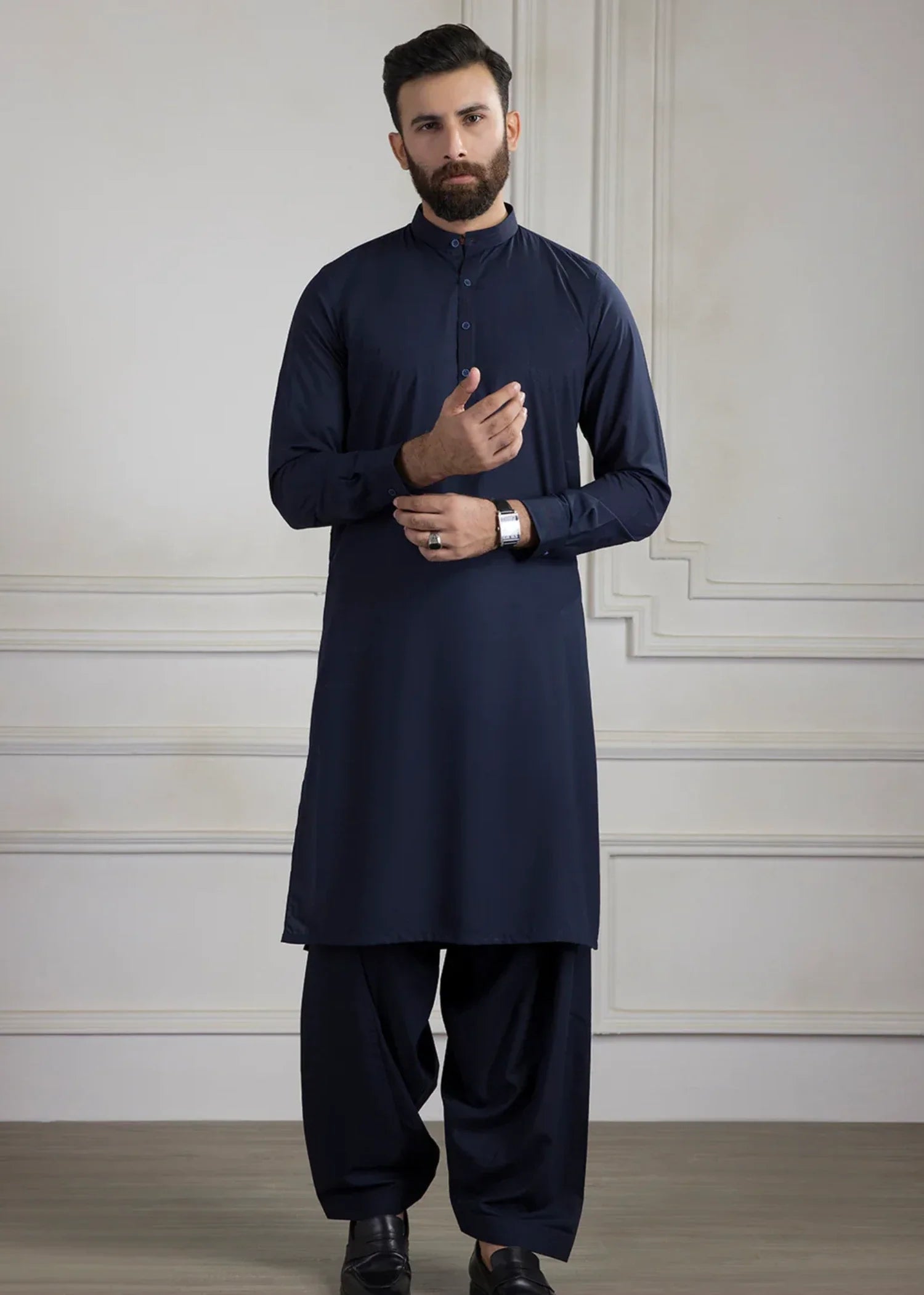 poly viscose Shalwar Kameez in Navy blue by Zellbury