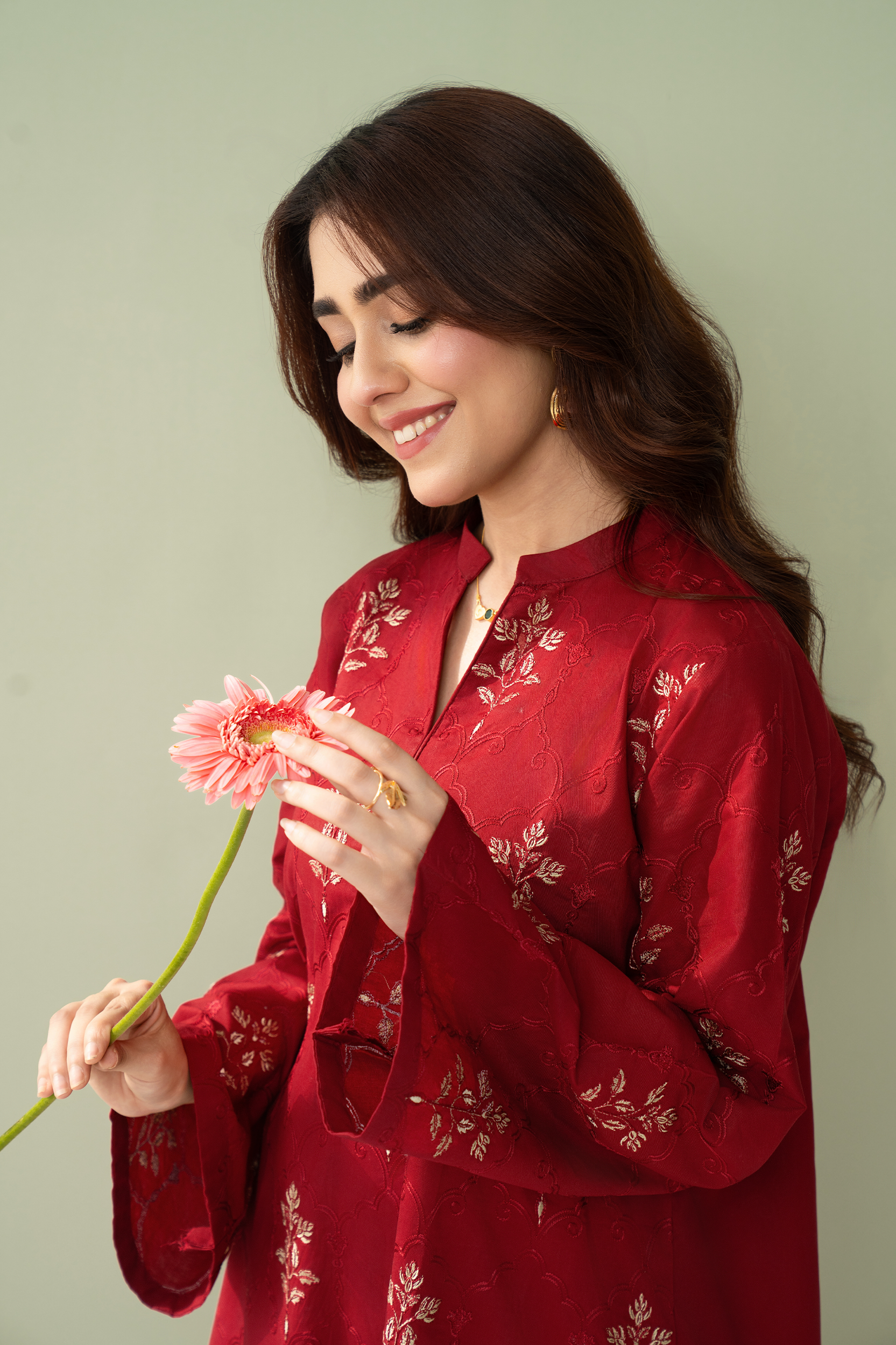 lawn cotton Kurta Set in Blood red
