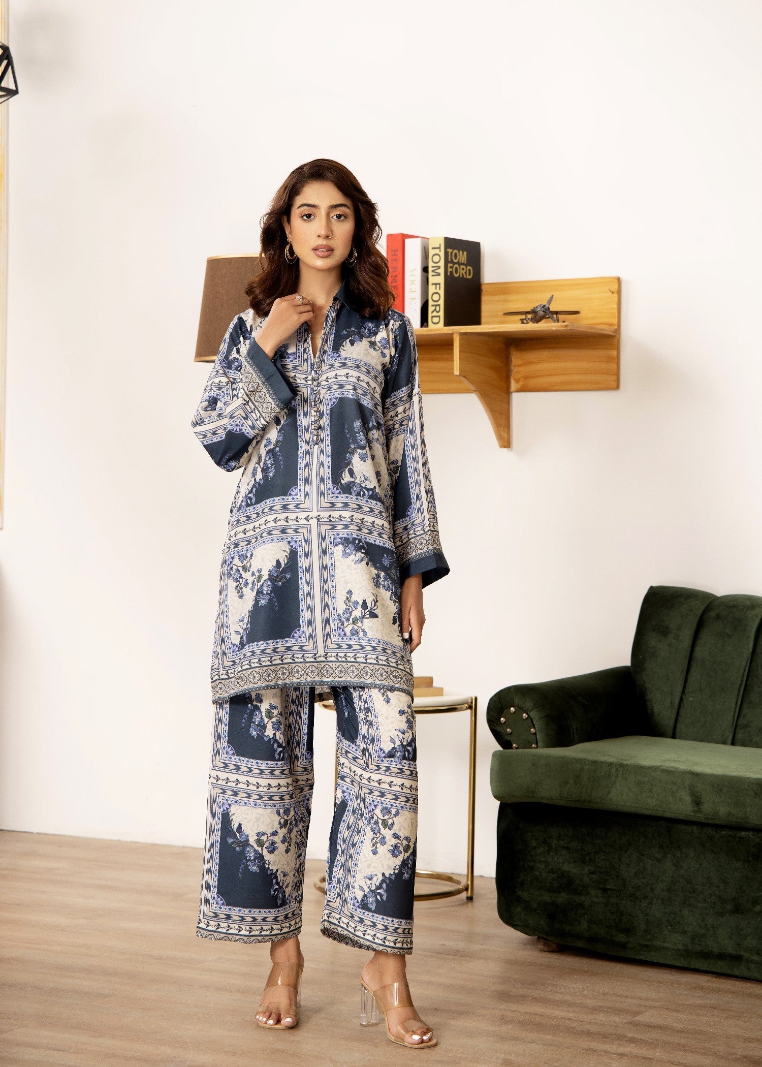 poly silk Co Ord Sets in Navy blue