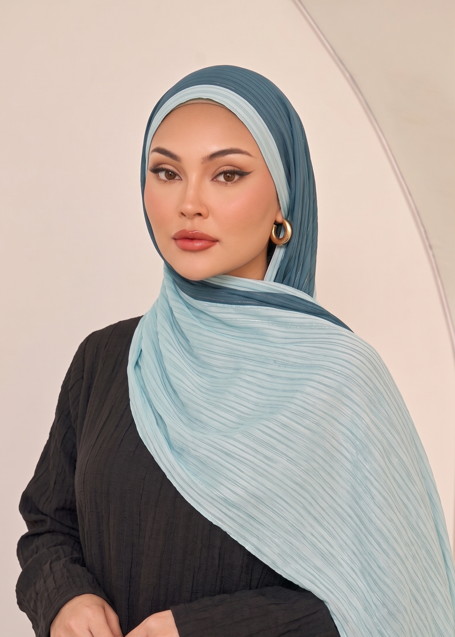 pk crinkle chiffon Hijab in Teal