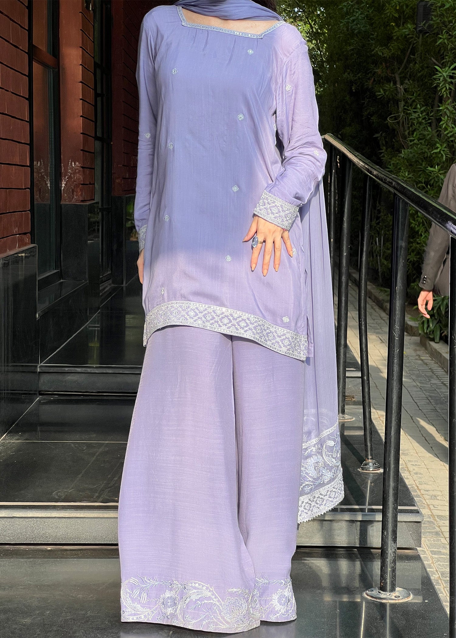 raw silk Kurta Set in Purple ash
