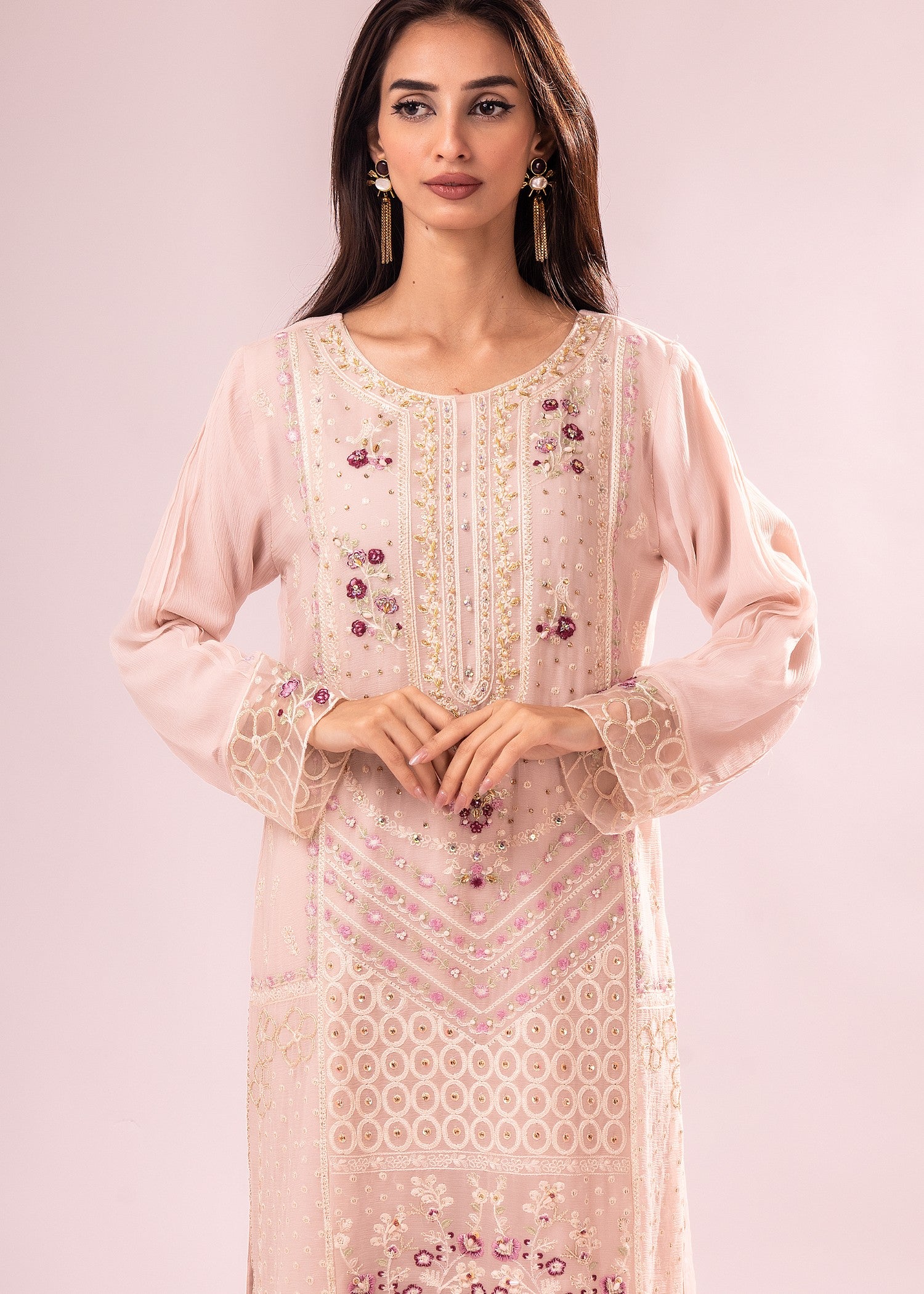 bemberg crinkle chiffon Unstitched in Pastel pink