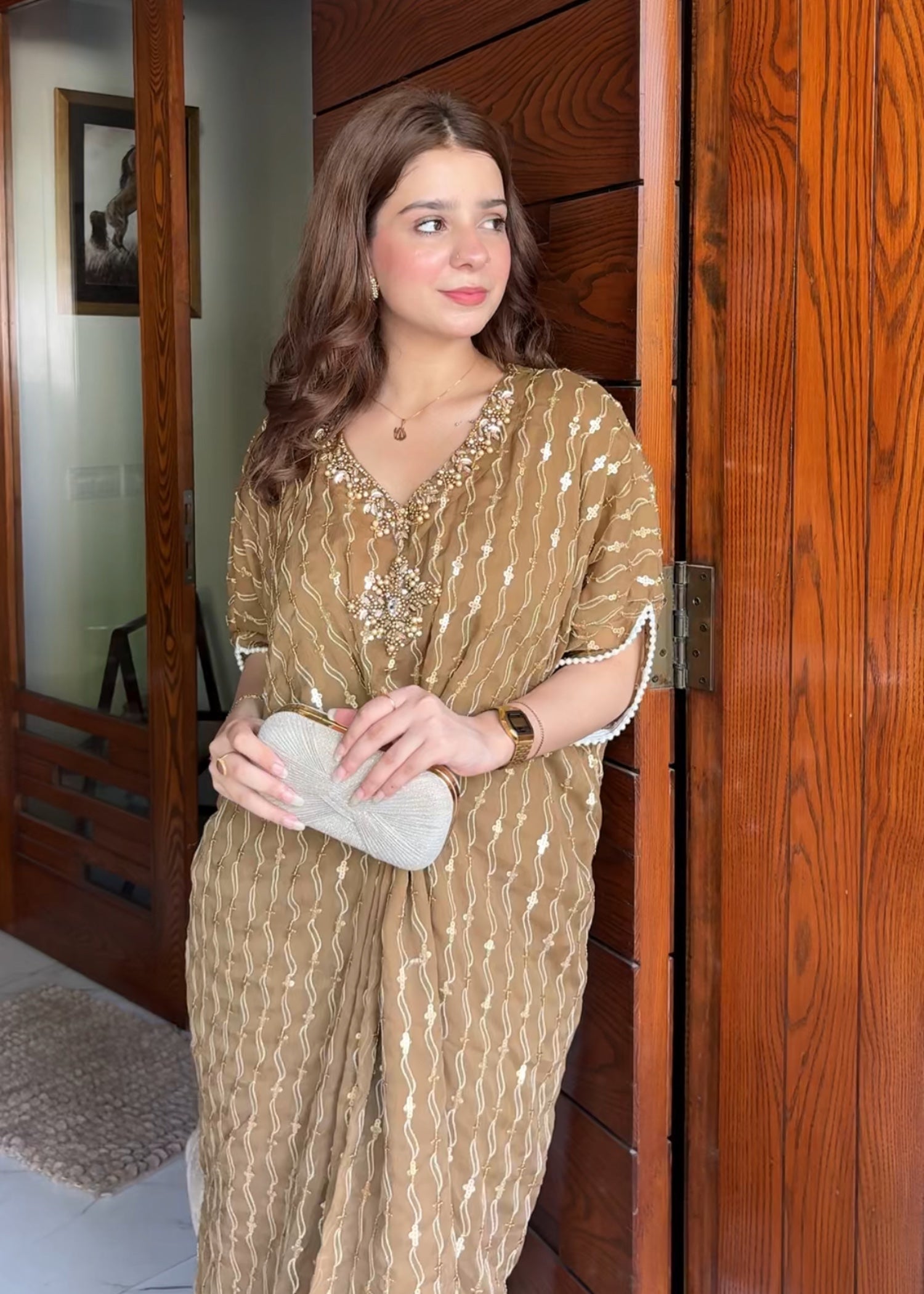 chiffon Kaftan in Camel brown