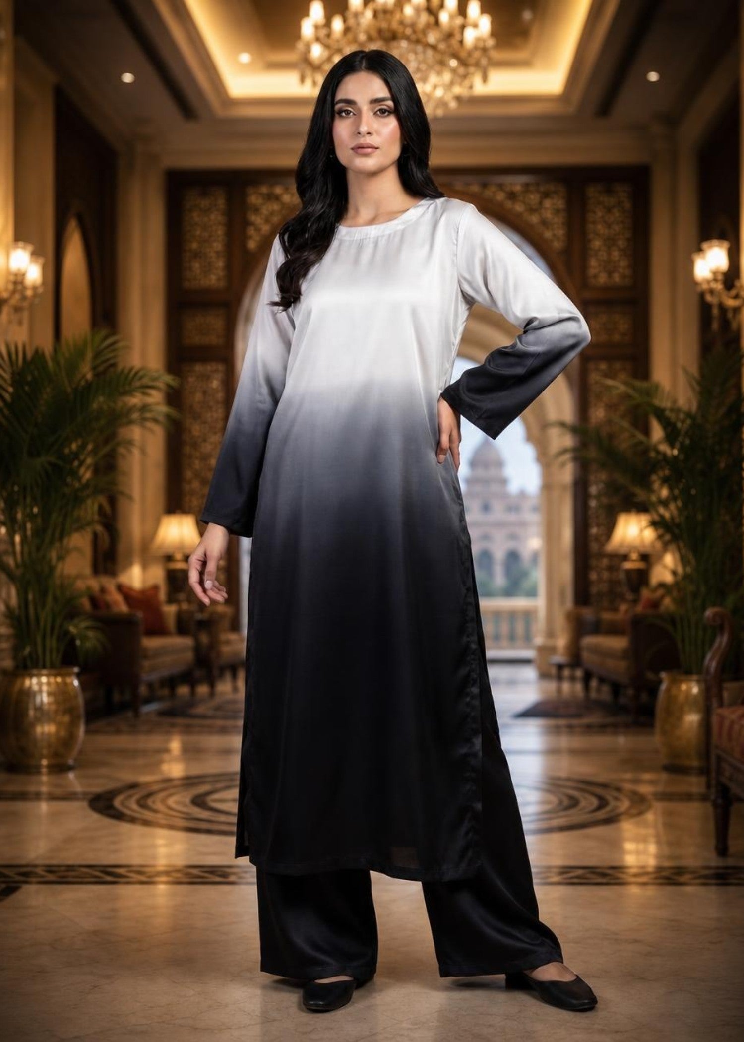 silk Co Ord Sets in Black, white