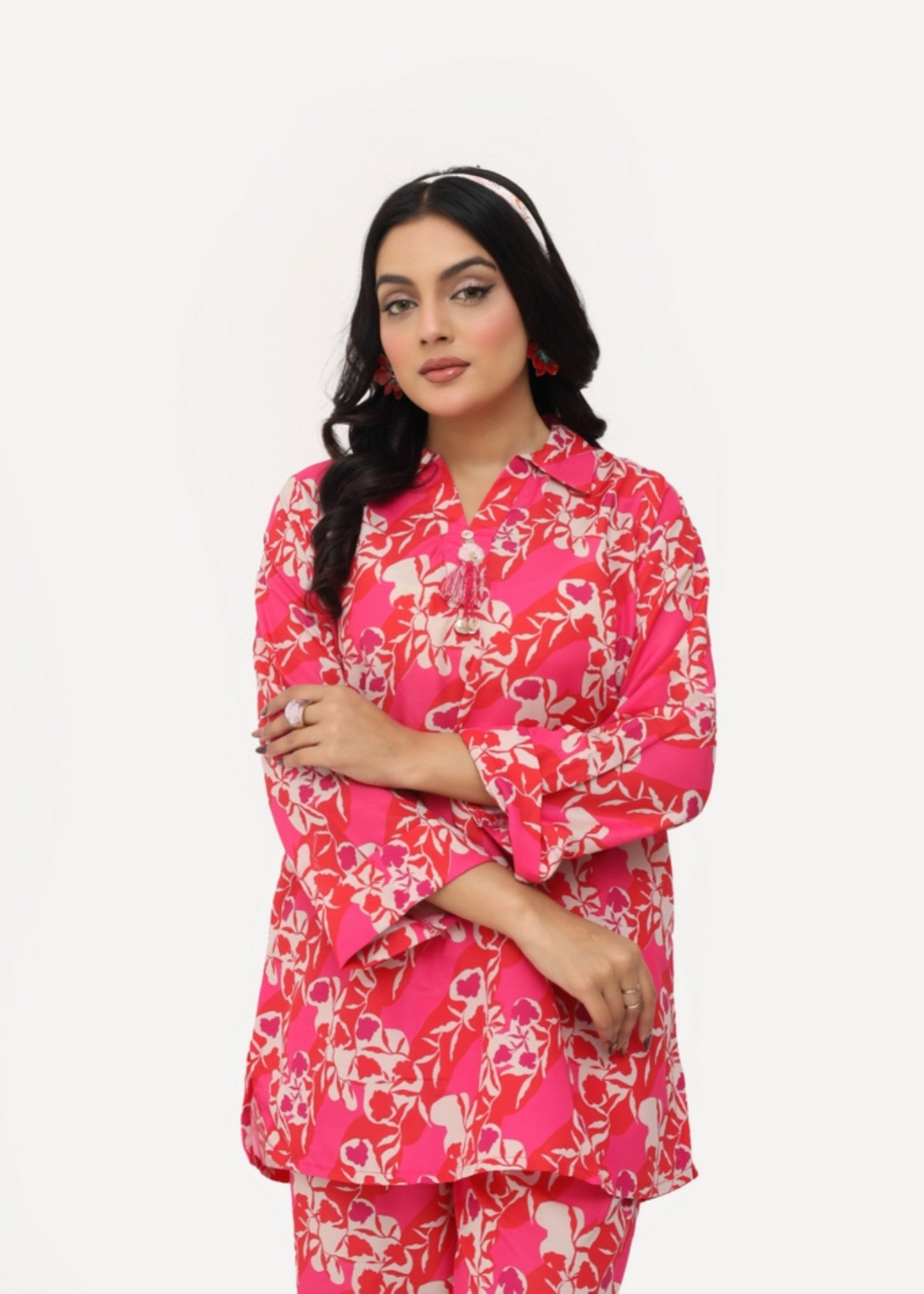 silk finish lawn Co ord Sets in Deep pink