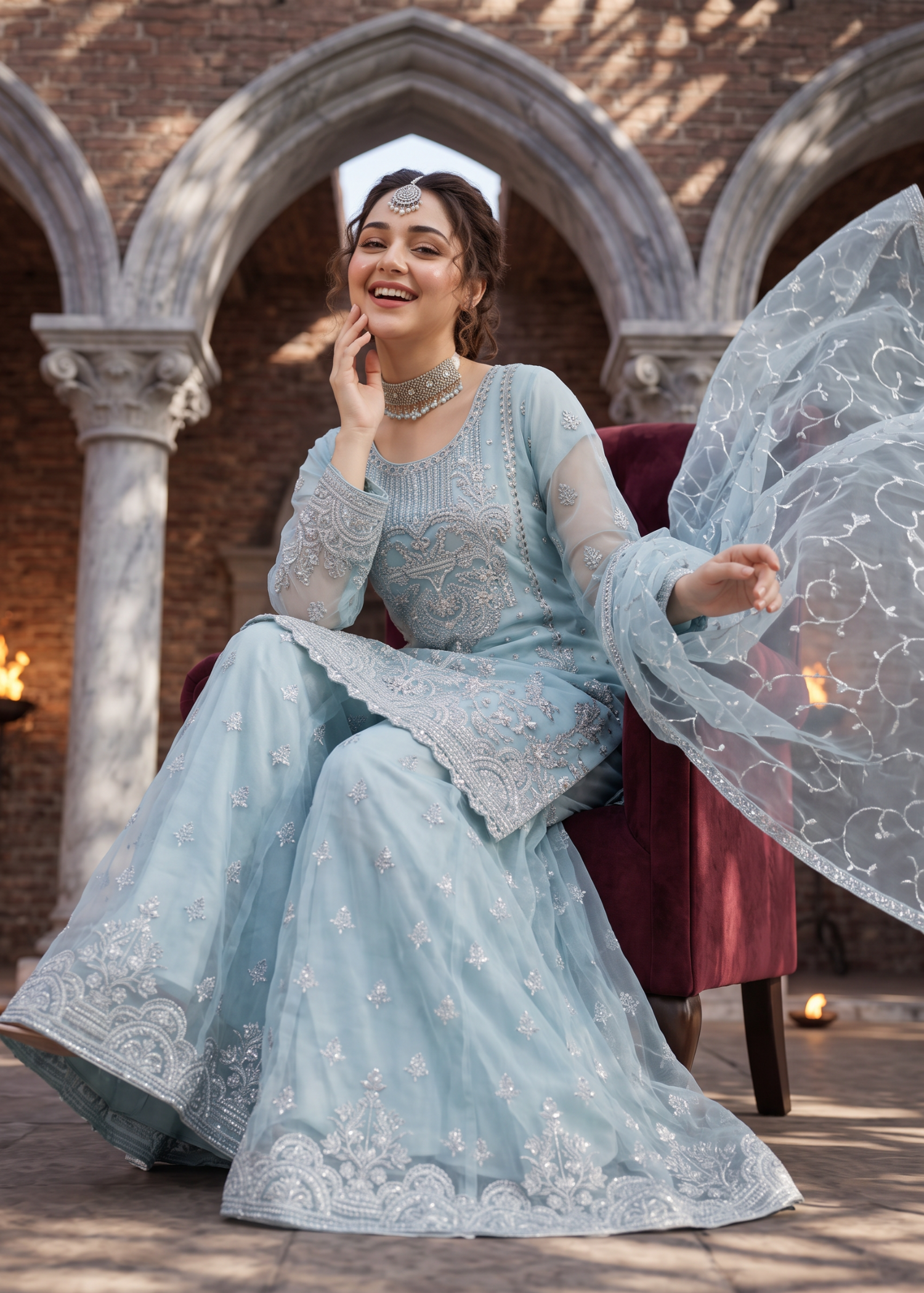 organza Sharara in Ice blue