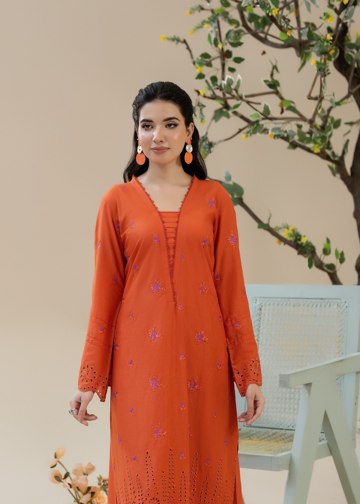 cotton Kurta Set in Persimmon