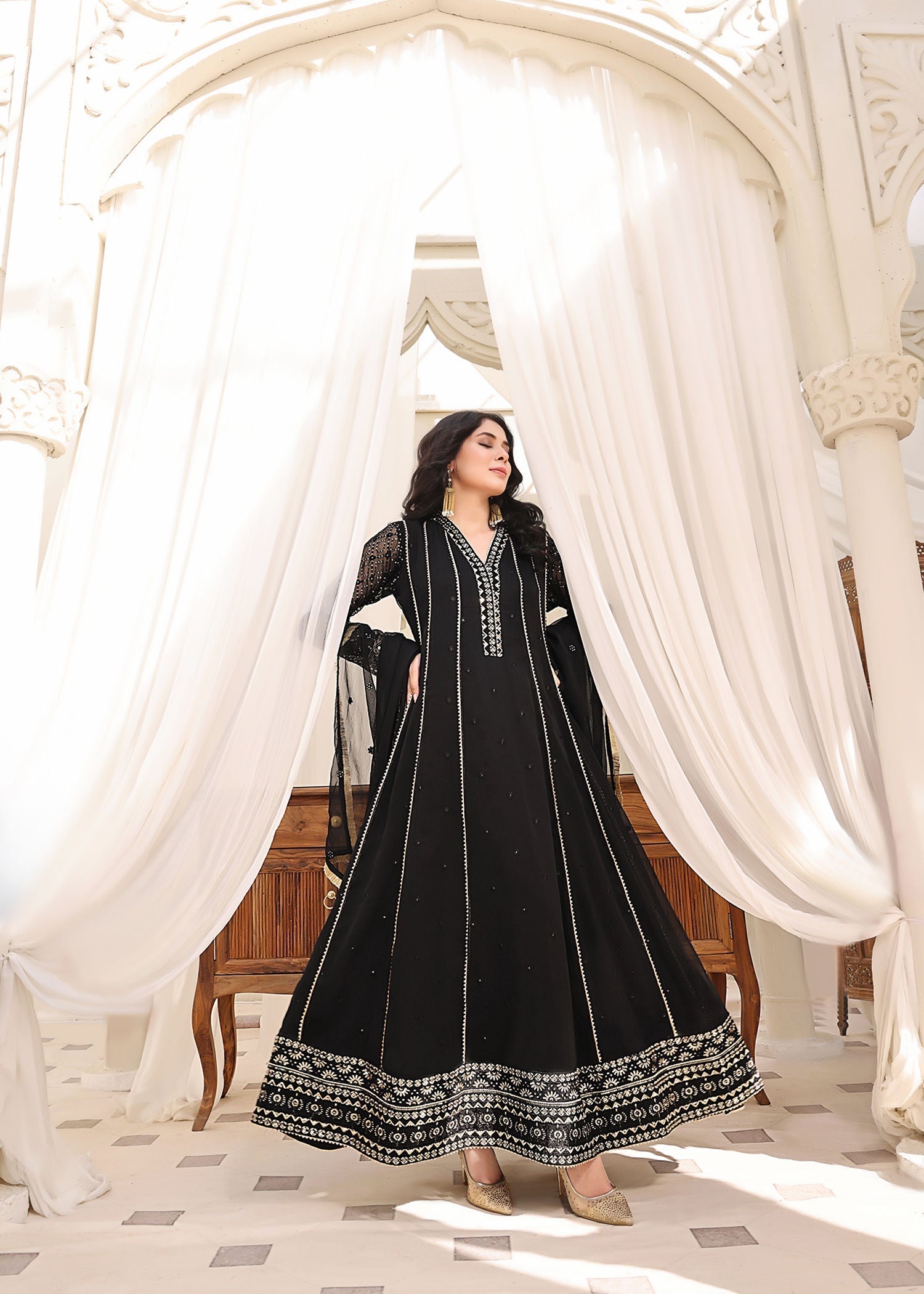 chiffon Anarkali in Black
