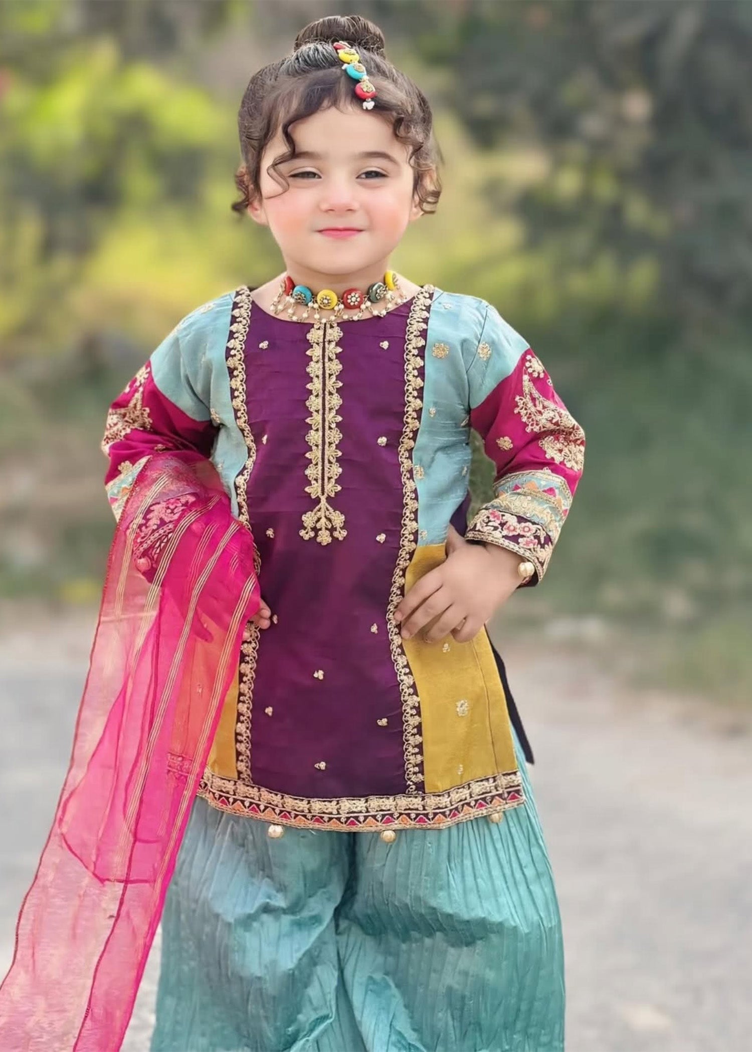 raw silk Kurta Set in Purple