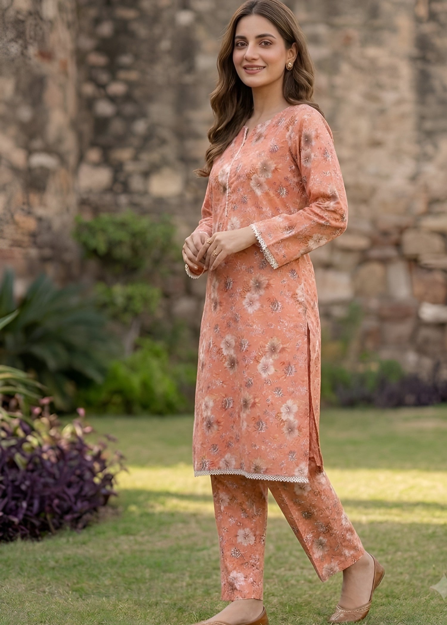 cotton Co Ord Sets in Peach orange