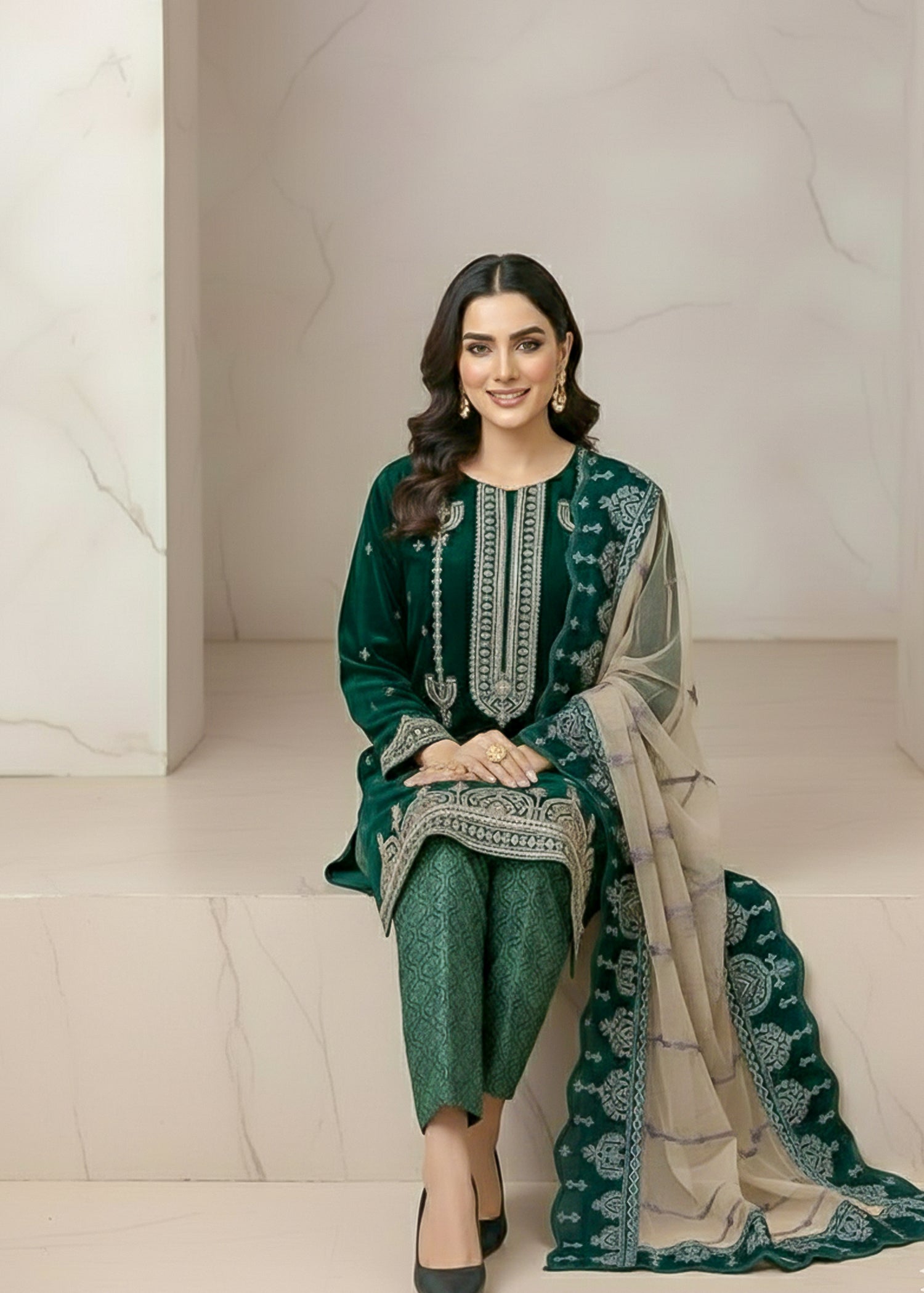 chinese micro velvet 9000 Kurta Set in Teal