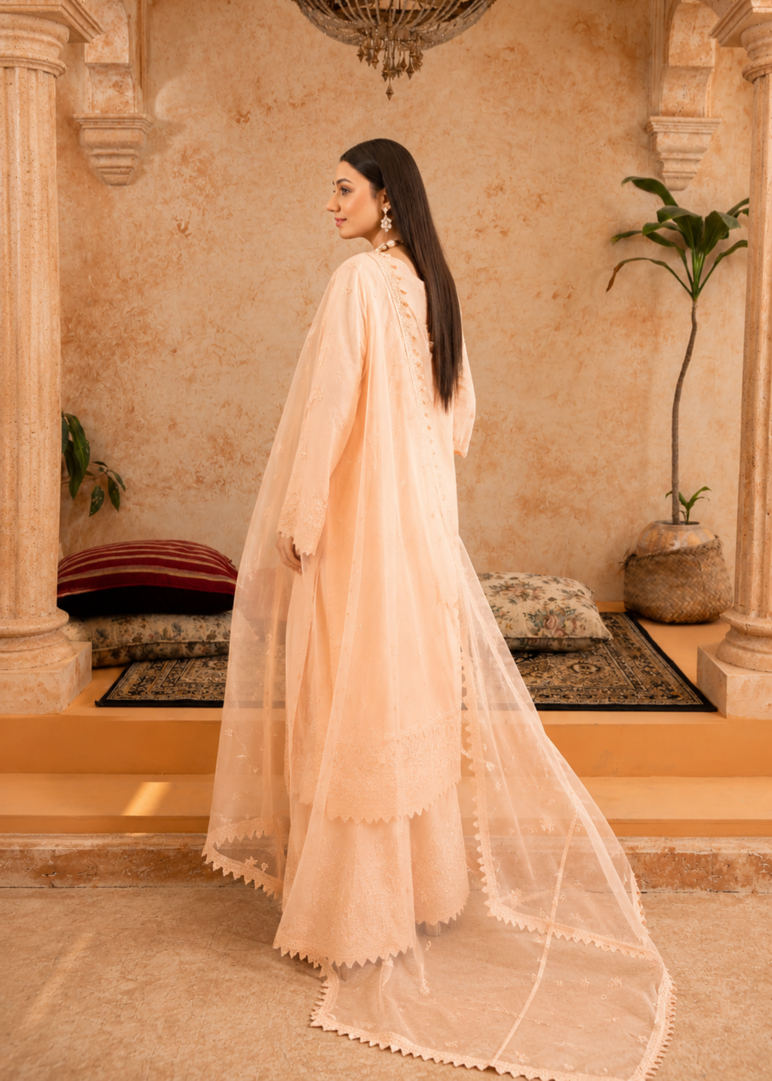 raw silk Kurta Set in Peach orange