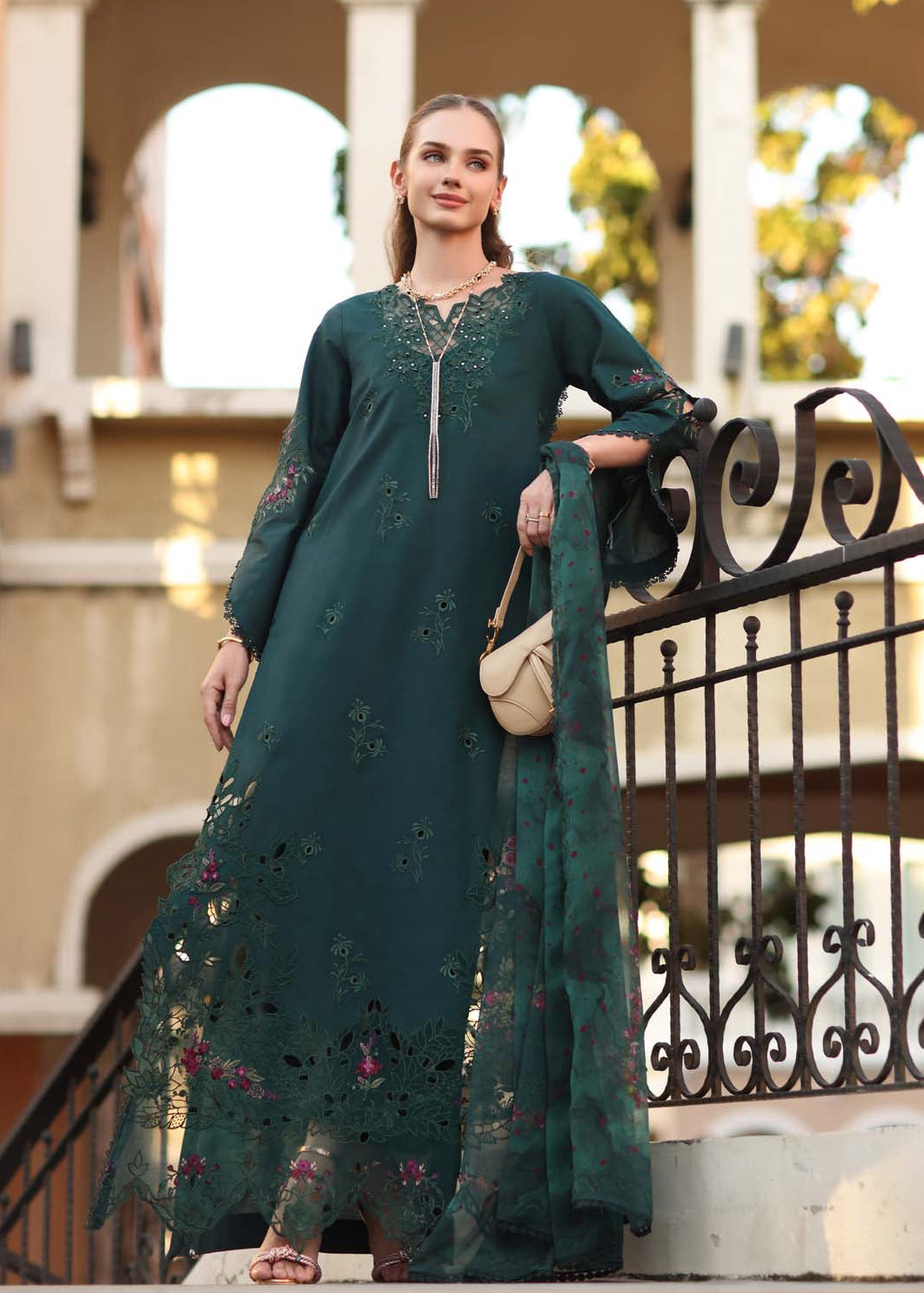 Noor Eid Luxe Printskhaas Lawn – D5 - A - Teal Grove