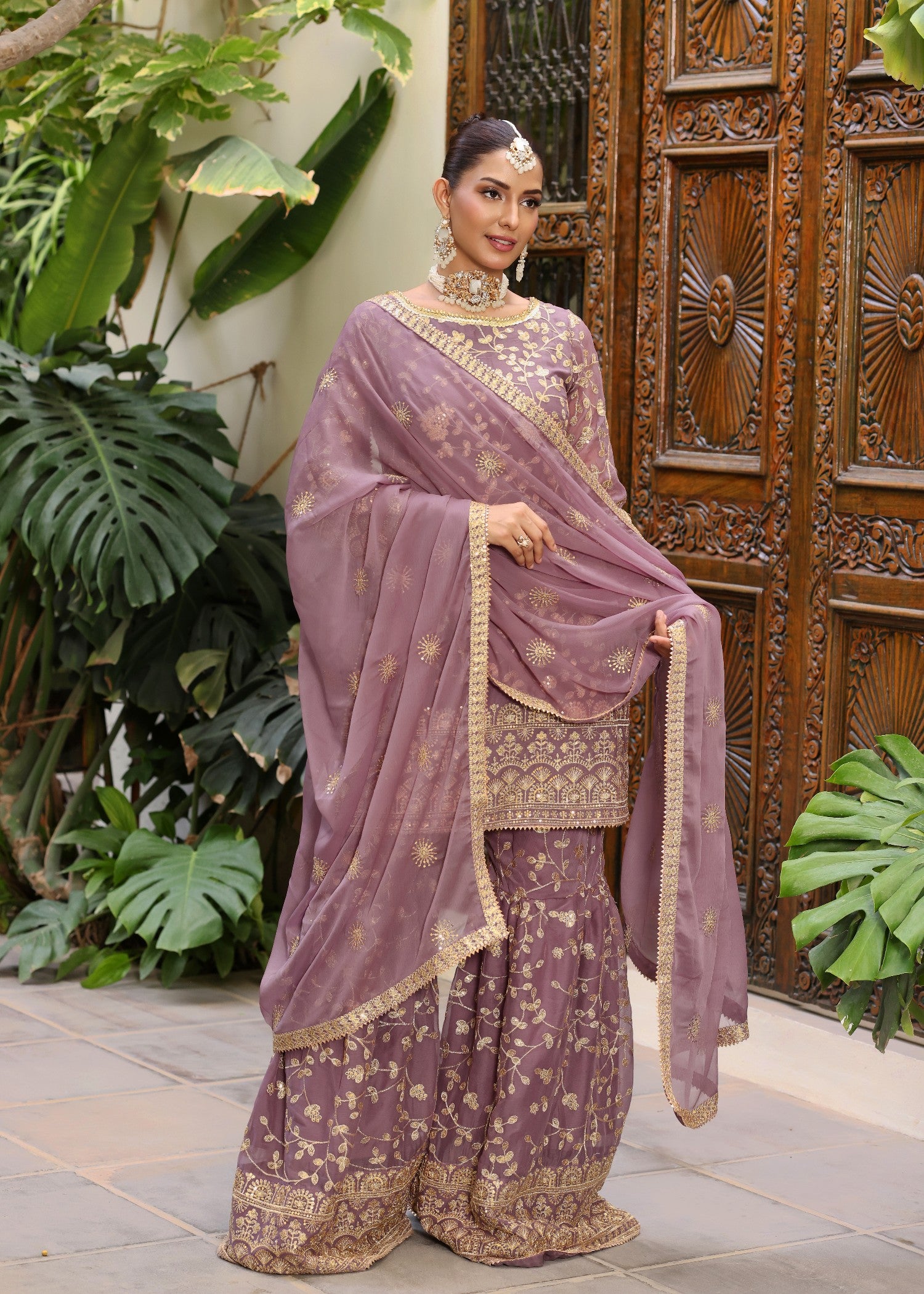 chiffon Gharara in Lilac