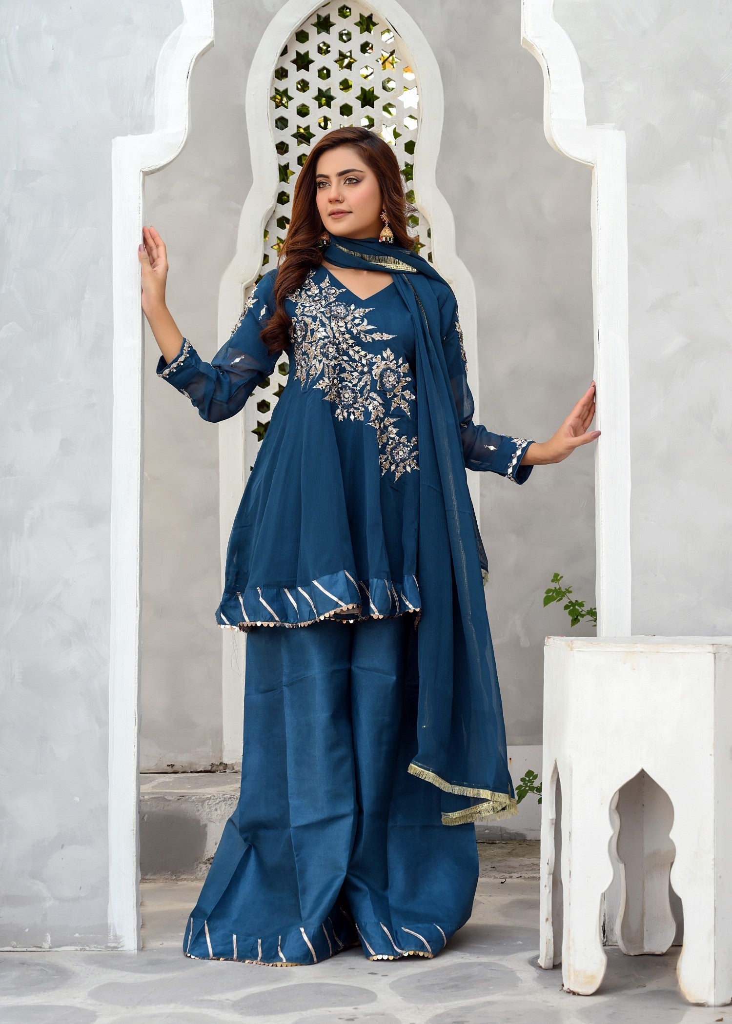chiffon Short Frock in Dark blue