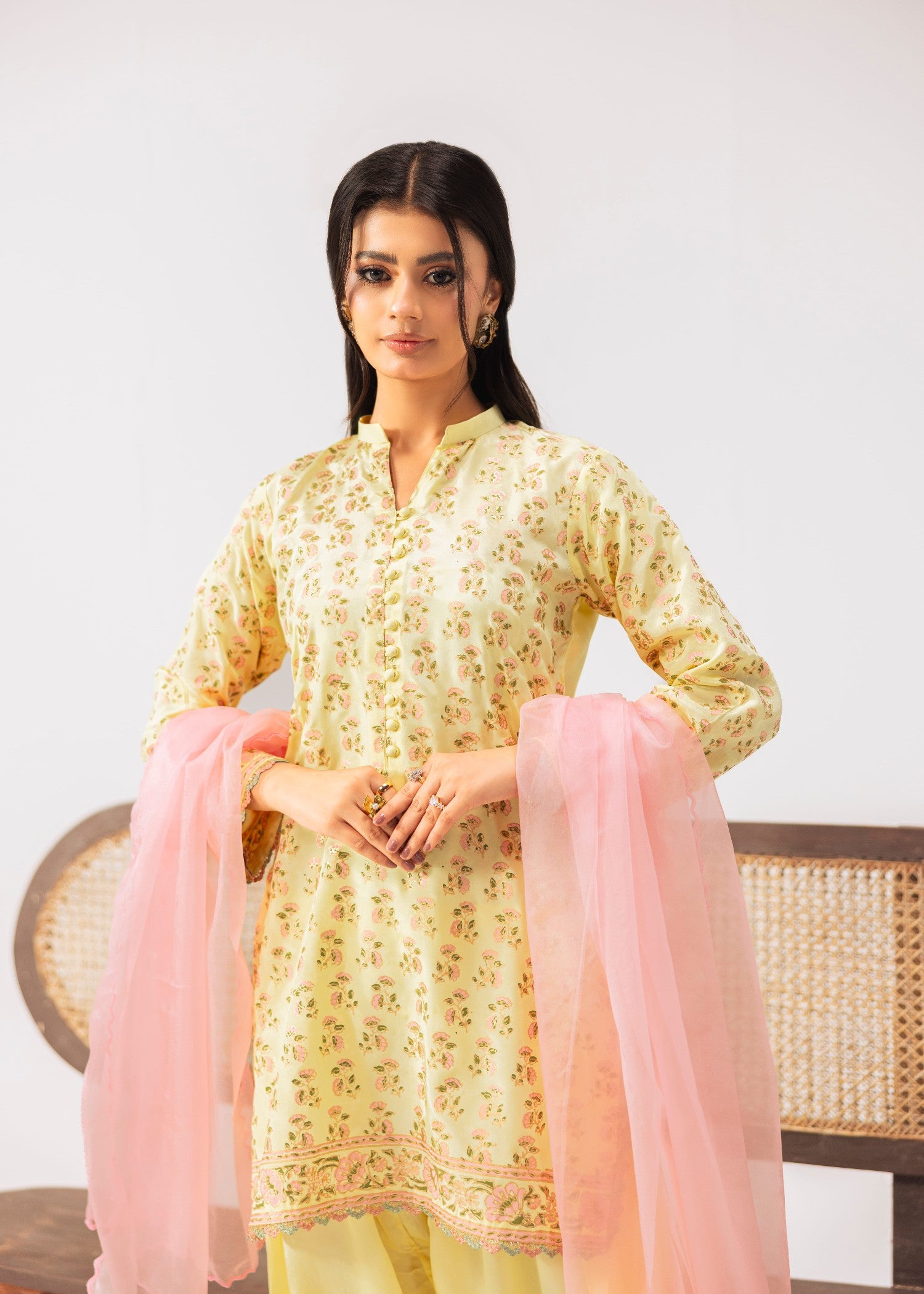 korean raw silk Kurta Set in Butter