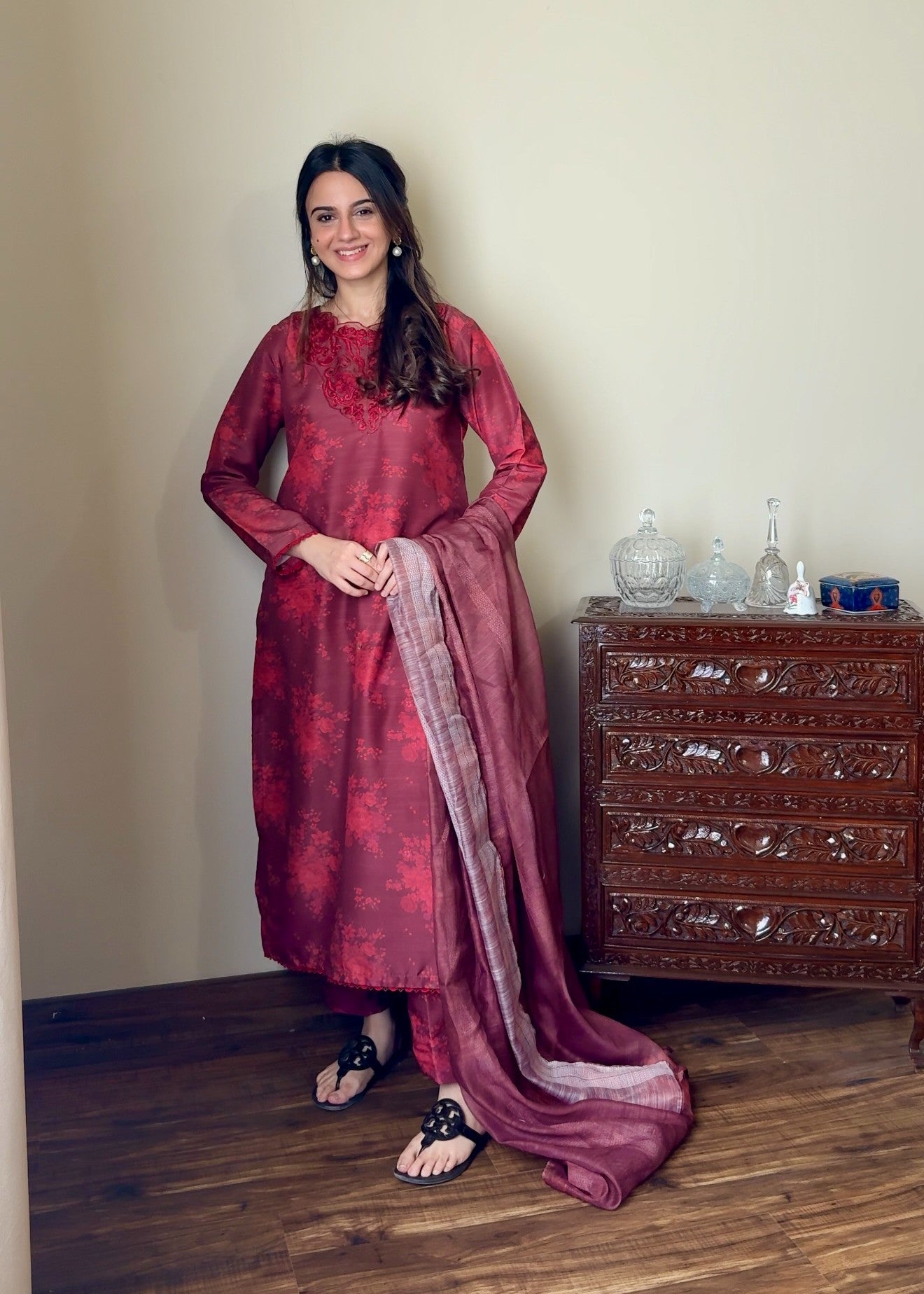 slub khaddar Kurta Set in Mauve