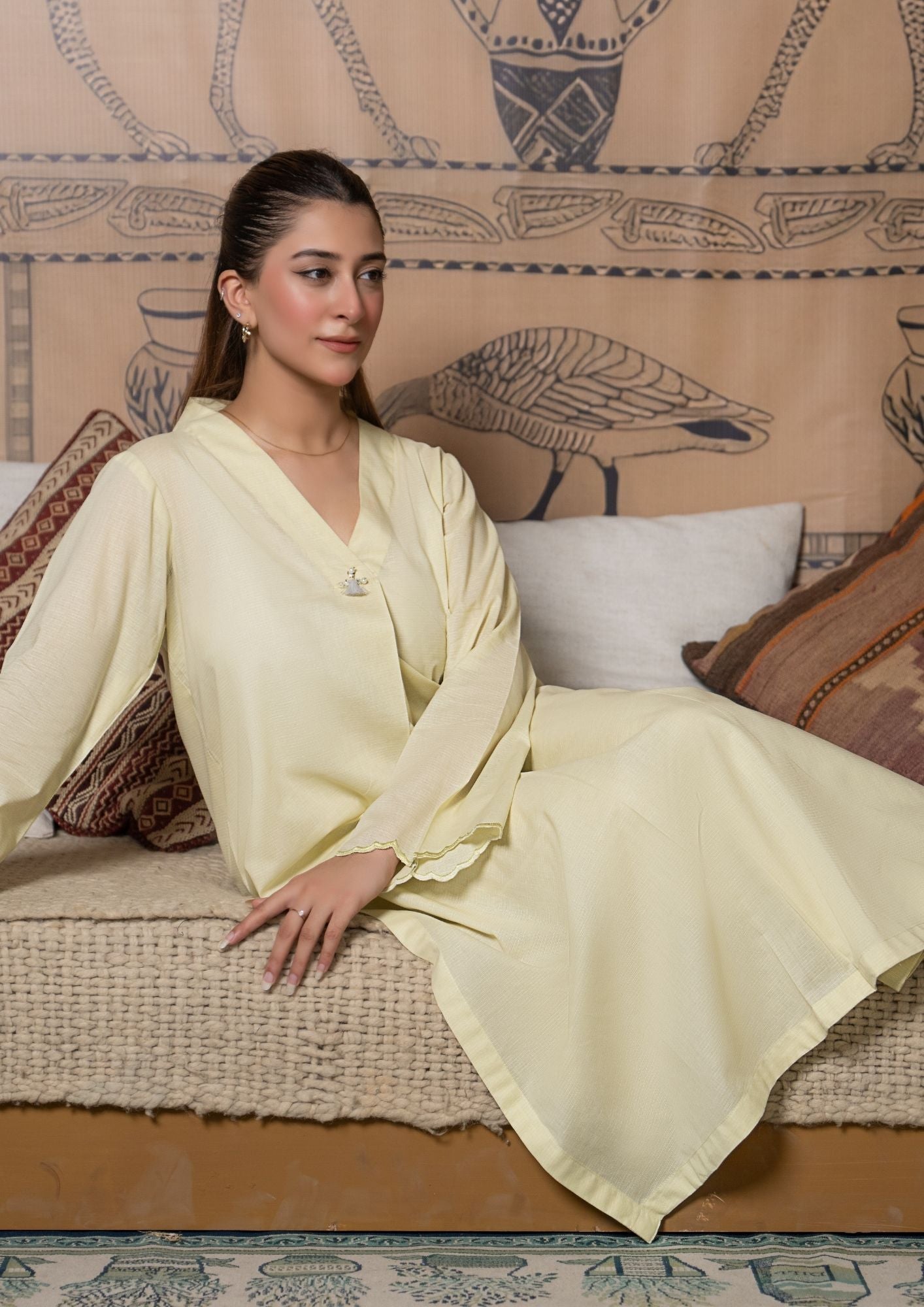 lawn cotton Co Ord Sets in Lemon chiffon