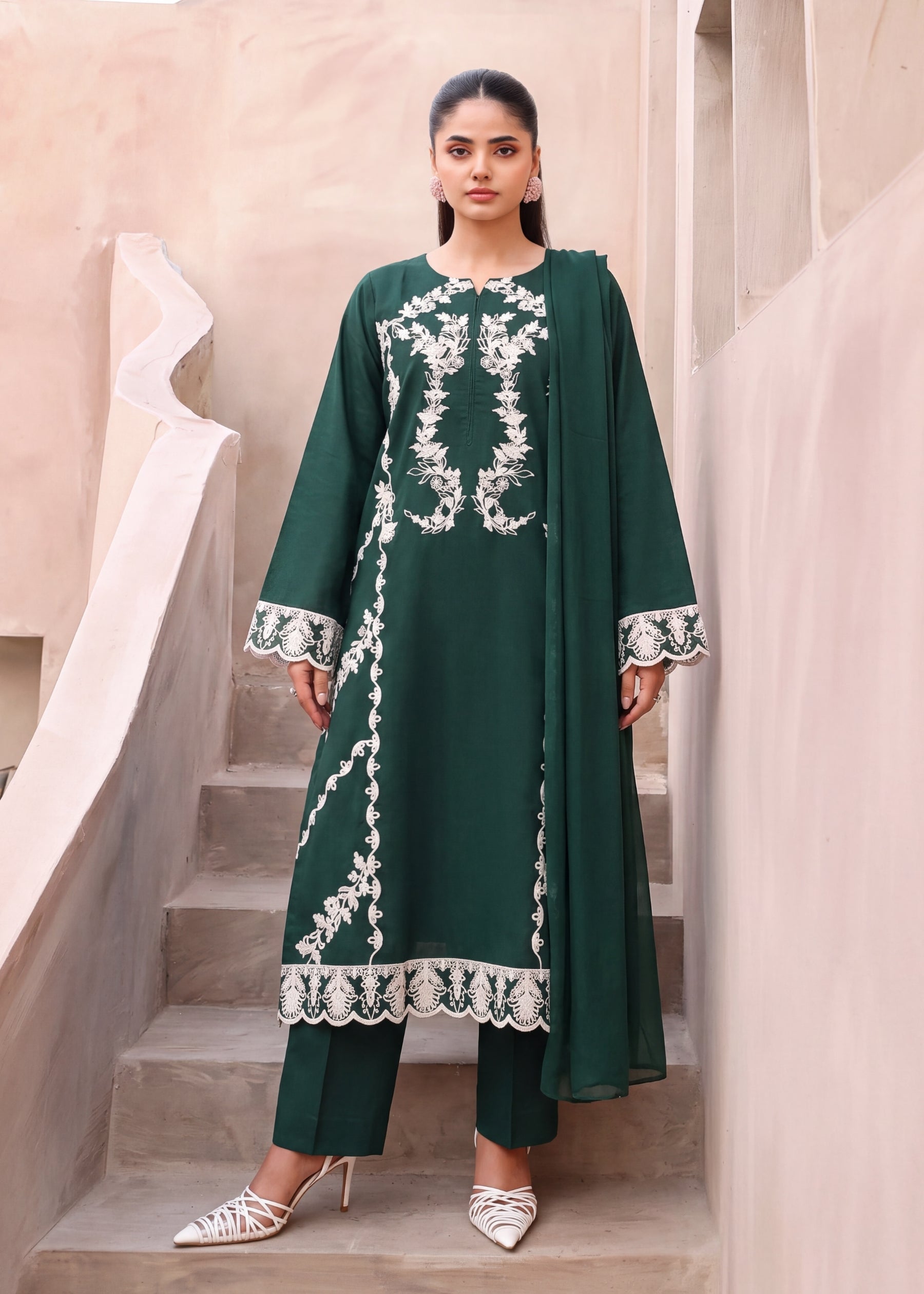 linen Kurta Set in Dark green