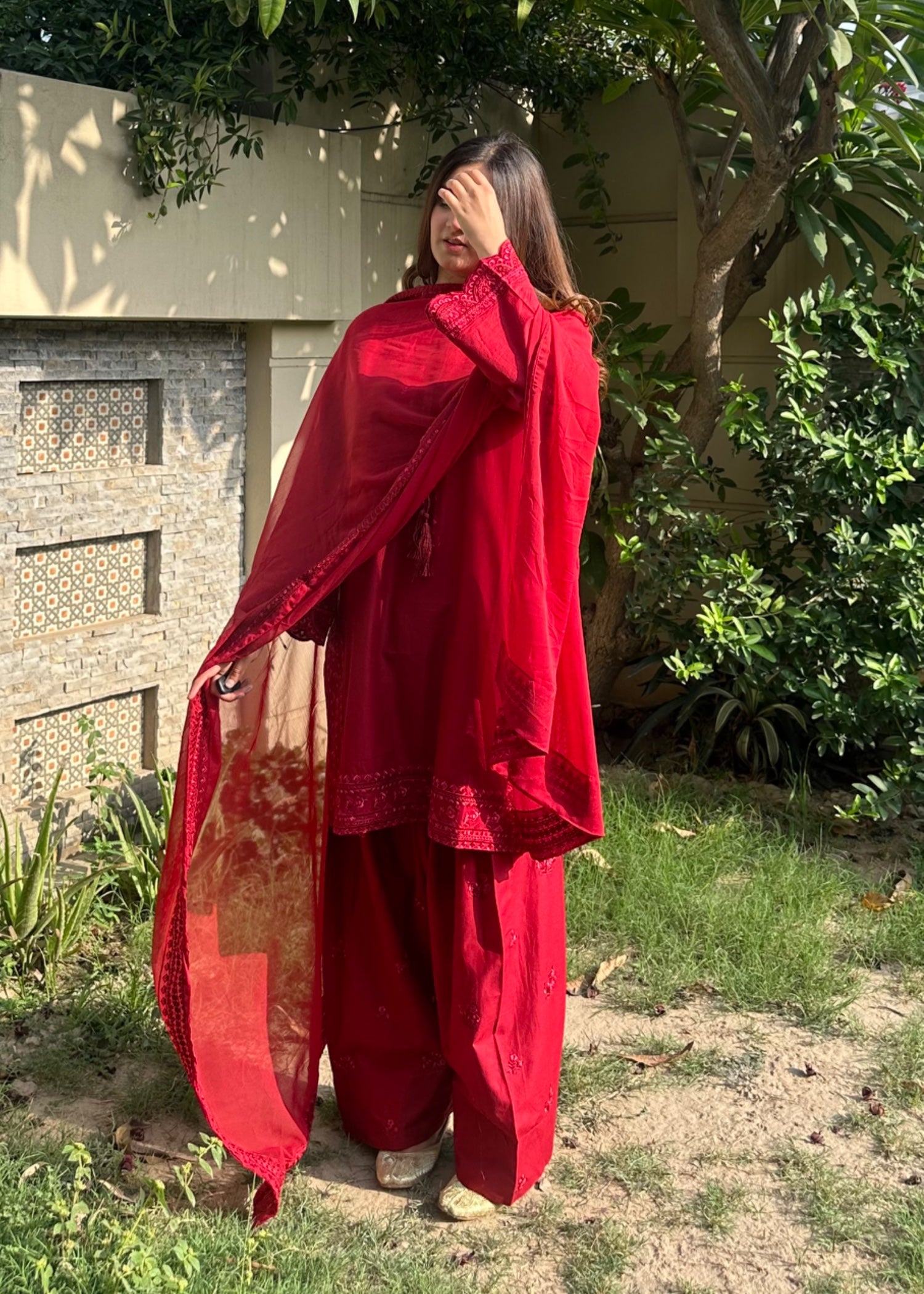 cotton Kurta Set in Amaranth