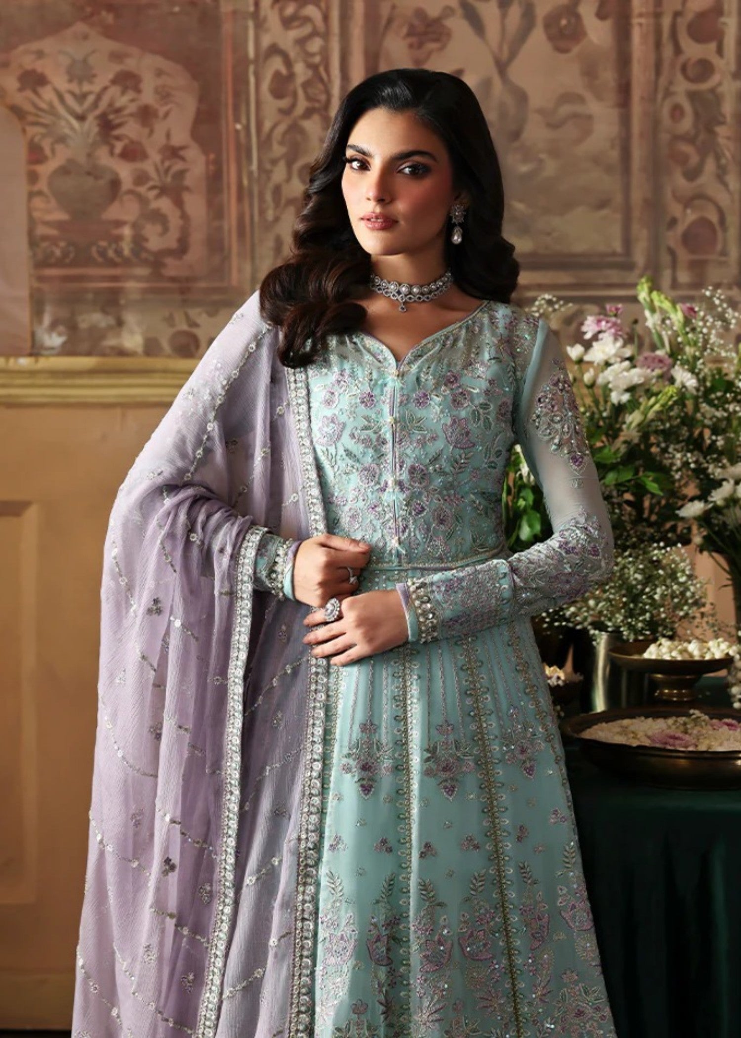 chiffon Pishwas in Sky blue